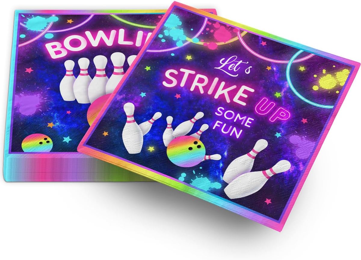 Bowling Birthday Napkins 40Pcs Rainbow Neon Glow Girl Party Decorations