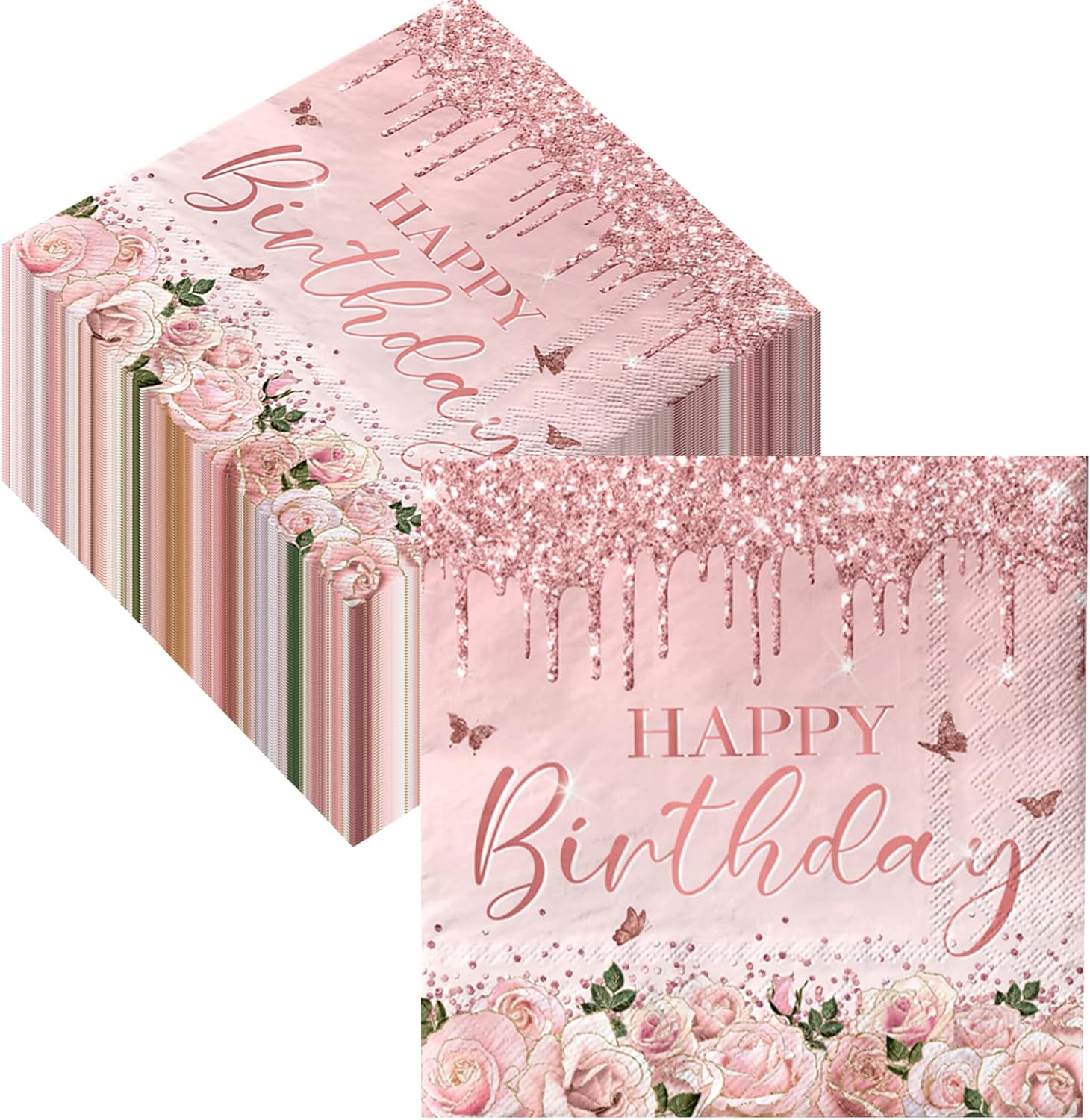 Pink Rose Gold Party Napkins 40Pcs Disposable Birthday Decor