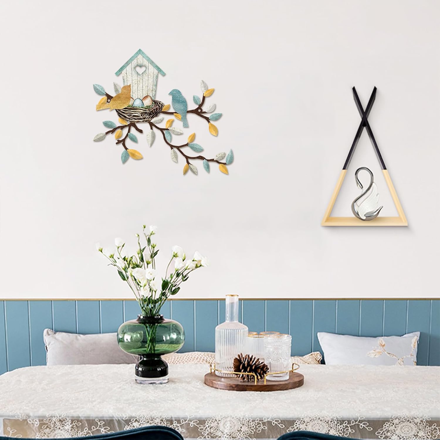 Rustic Metal Wall Decor Birdhouse Teal White