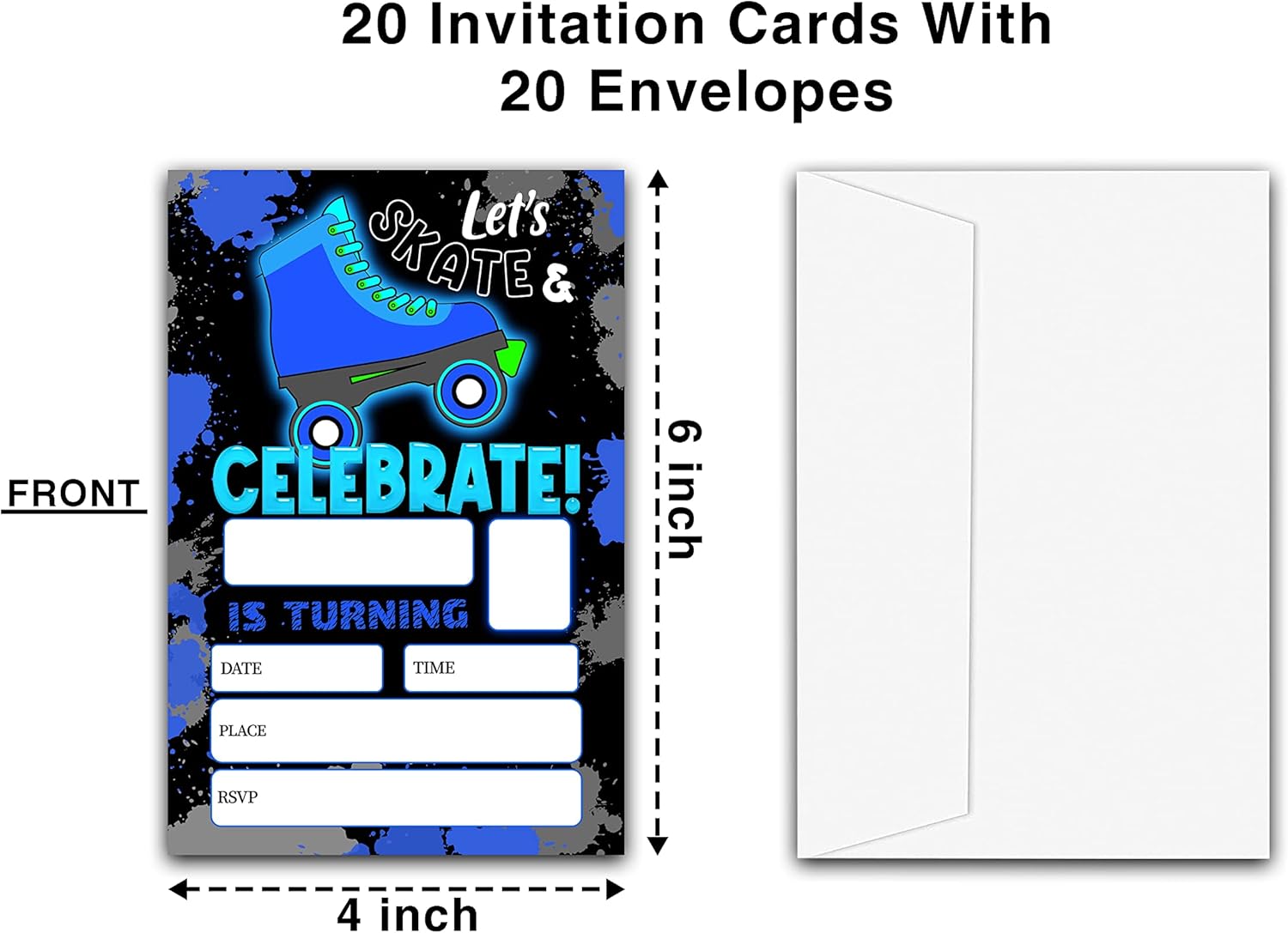 ONDTON Blue Roller Skating Birthday Invitations With Envelopes 20 Pack