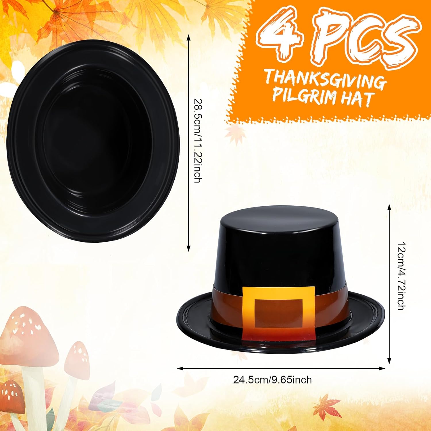 Liliful 4 Pcs Thanksgiving Pilgrim Hats Cosplay Costume Accessory for Adults