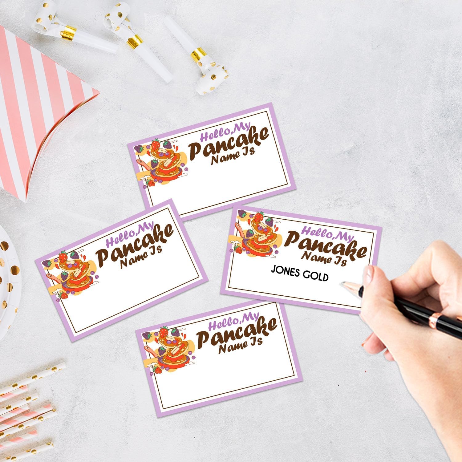 Funny Pancake Theme Game Cards Set - 30 Name Stickers Sign