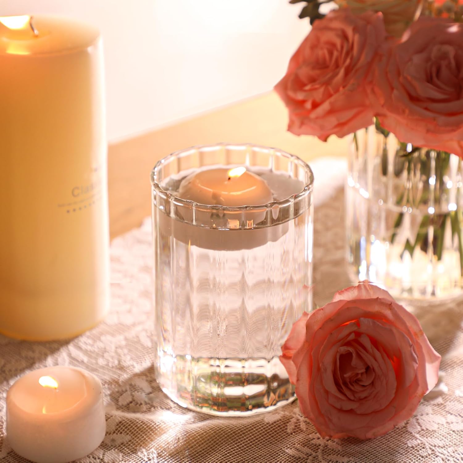 ComSaf Clear Ribbed Glass Vases Pack of 12