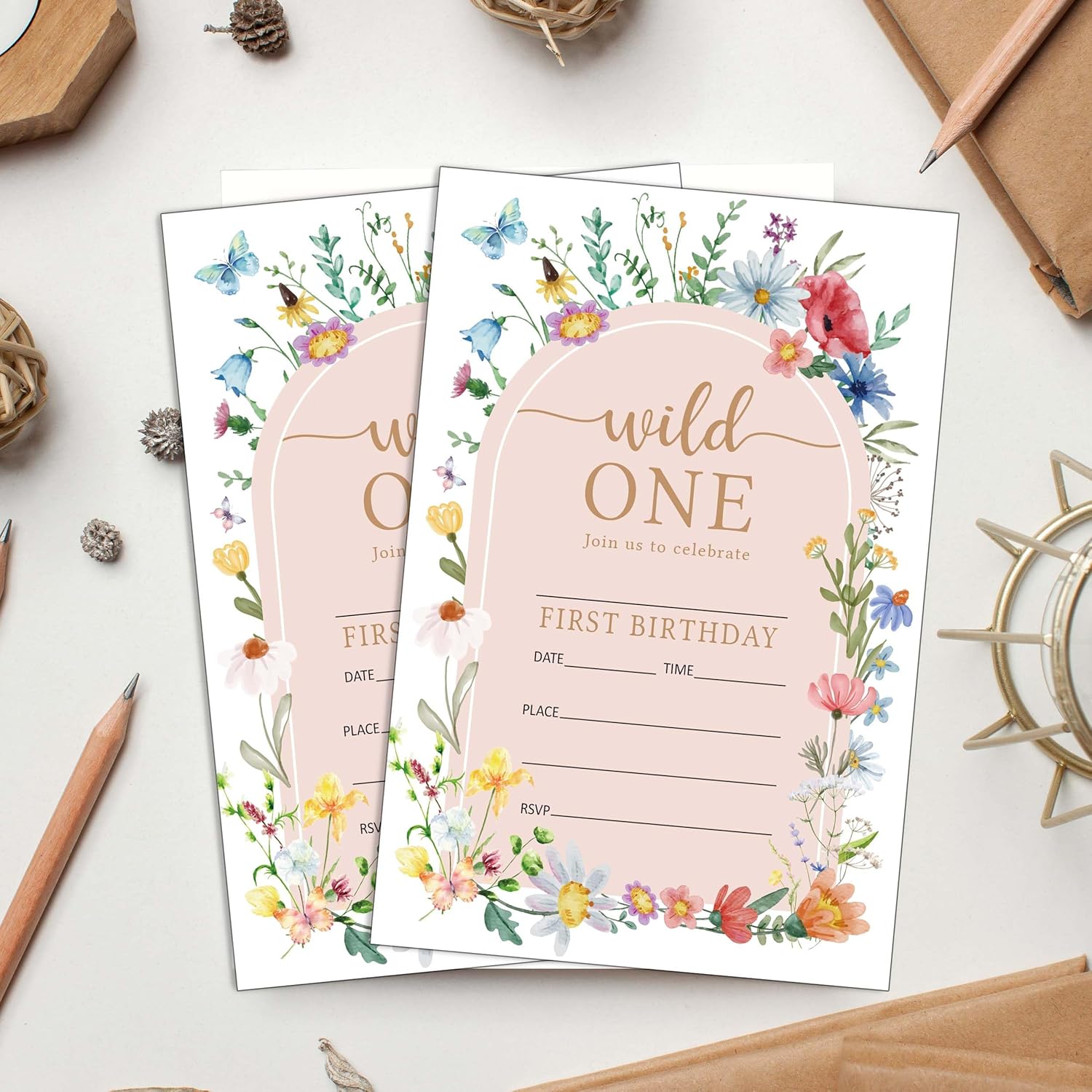 Wildflower Birthday Invitations 20Pcs 4x6 Fill-In Cards for Kids Party Supplies