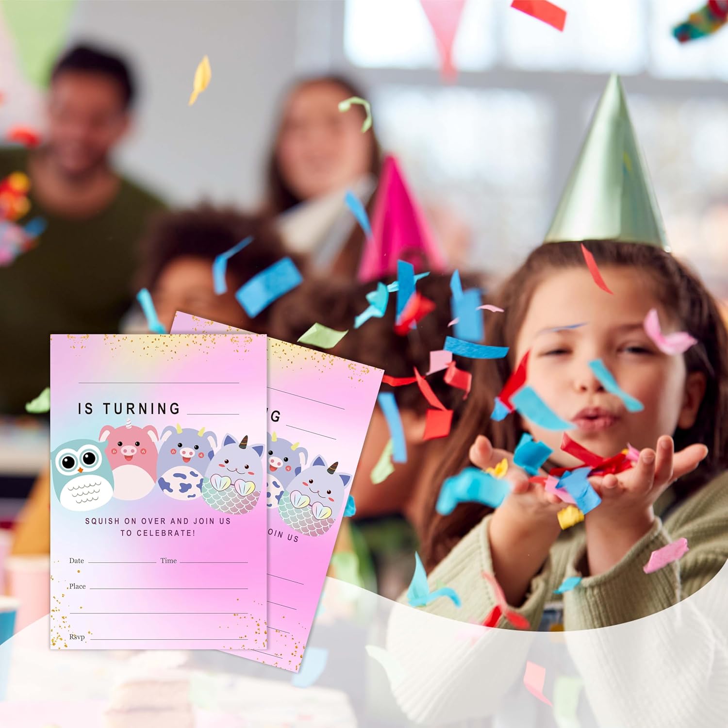 Squish Birthday Invitation Cards Set of 20 with Envelopes 4x6