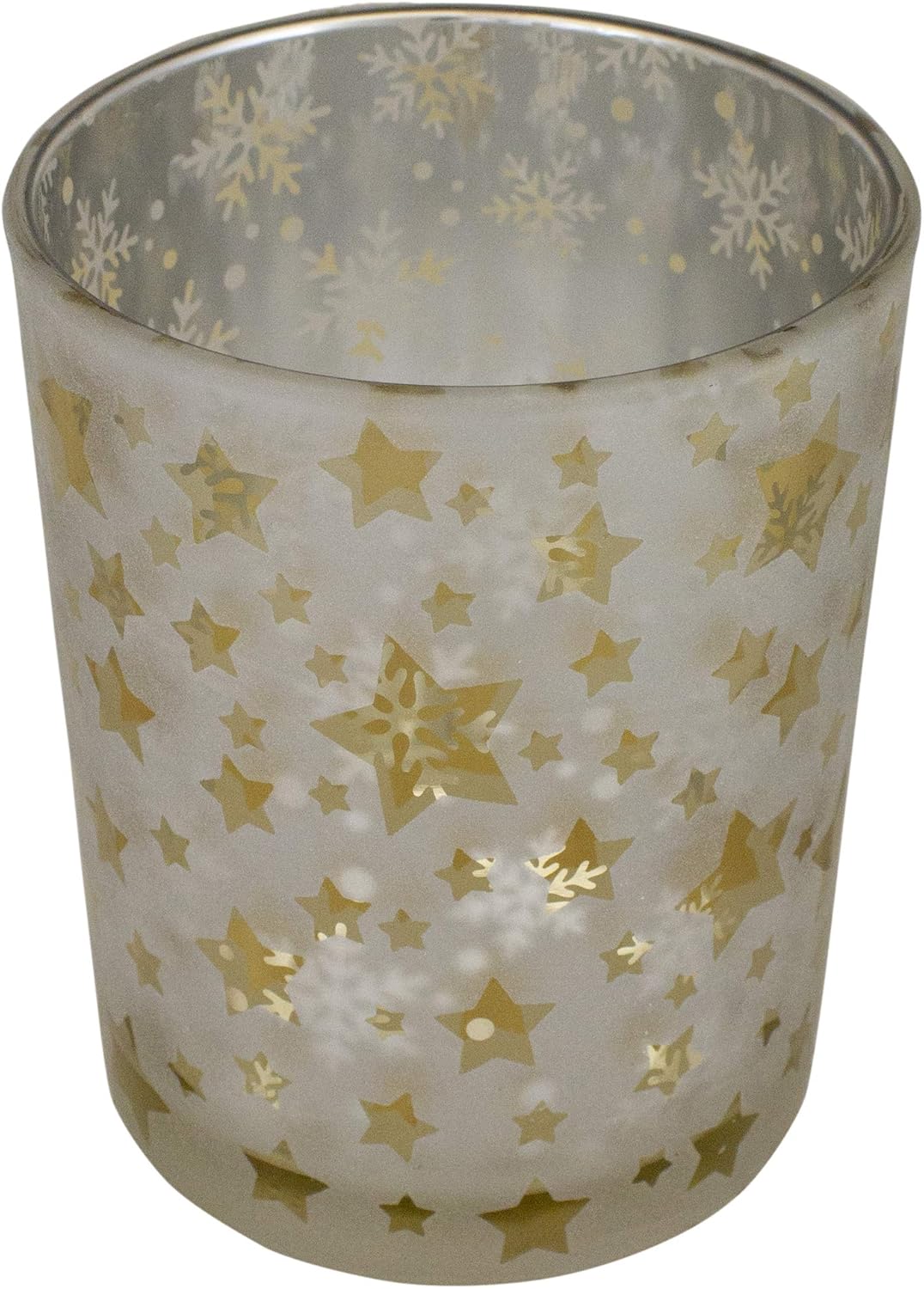 5 Inch Matte Silver Gold Stars and Snowflakes Candle Holder