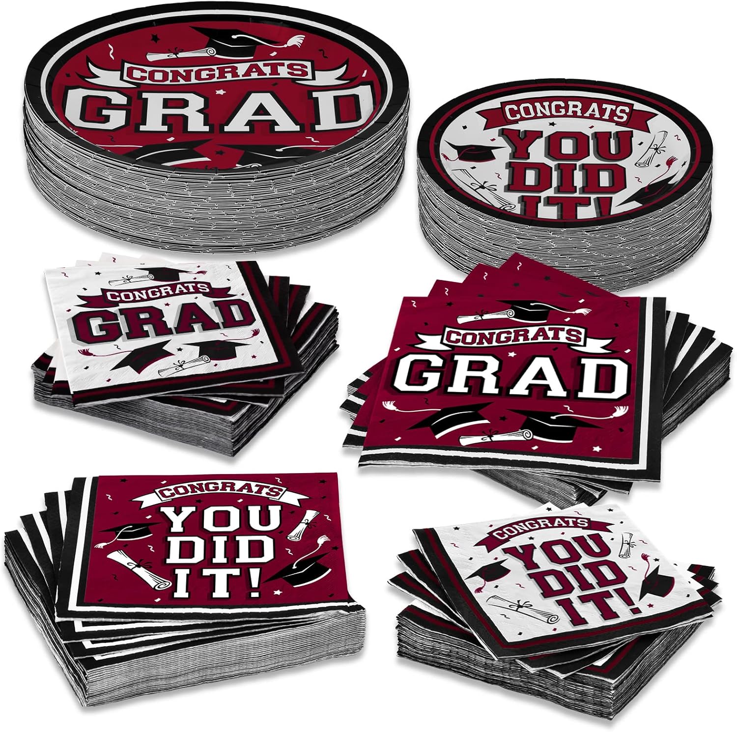 Gatherfun Graduation Party Dinnerware Set Maroon 50 Plates Napkins