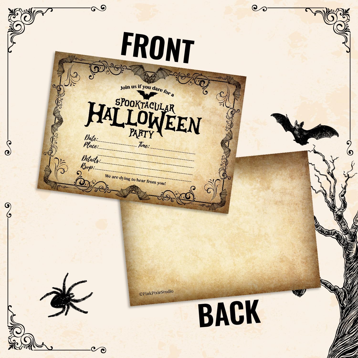 Pink Pixie Studio Halloween Party Invitations 25 Set 5x7 with White Envelopes