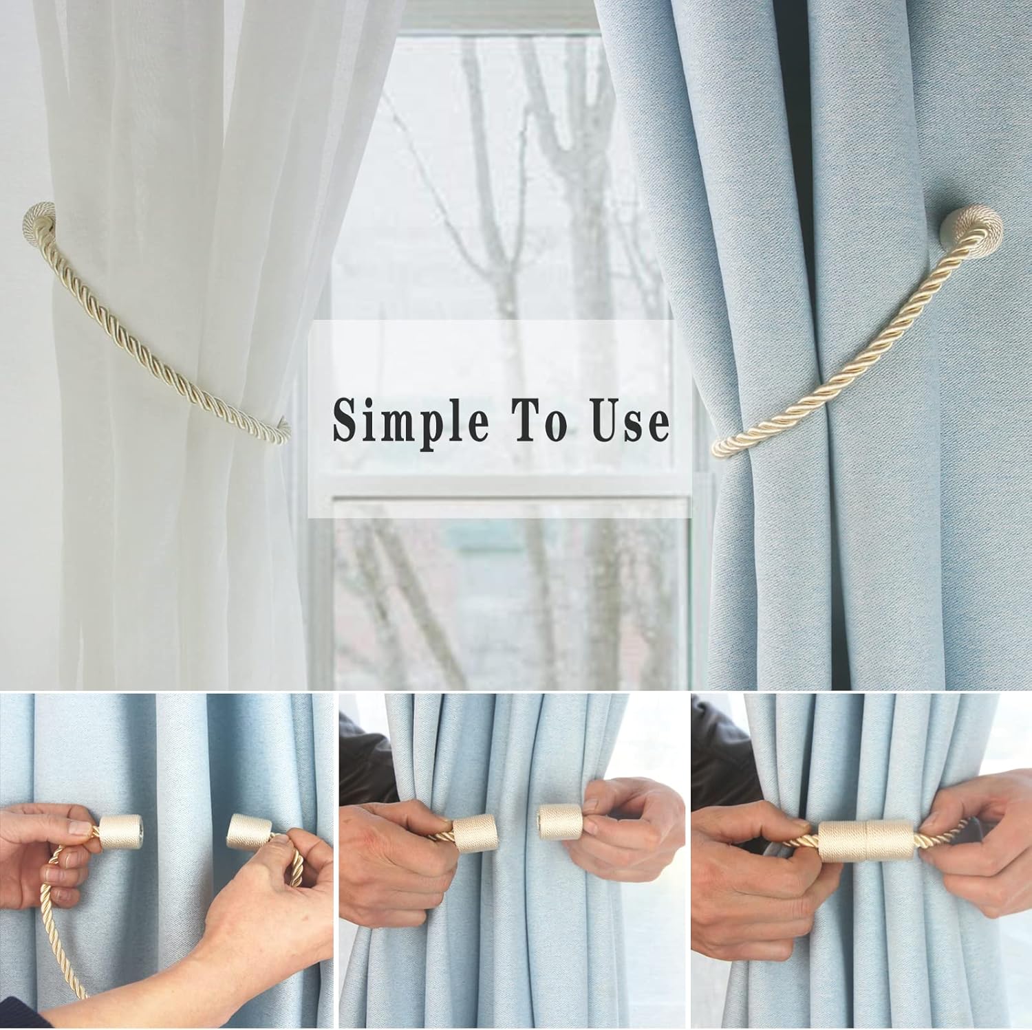 Magnetic Curtain Tiebacks 2 Pack Beige Holders