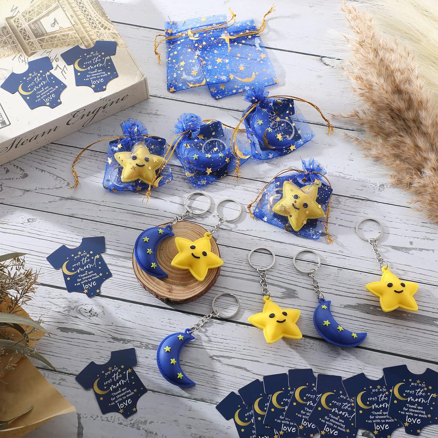 150 Pcs Baby Shower Keychains with Thank You Cards and Organza Bags