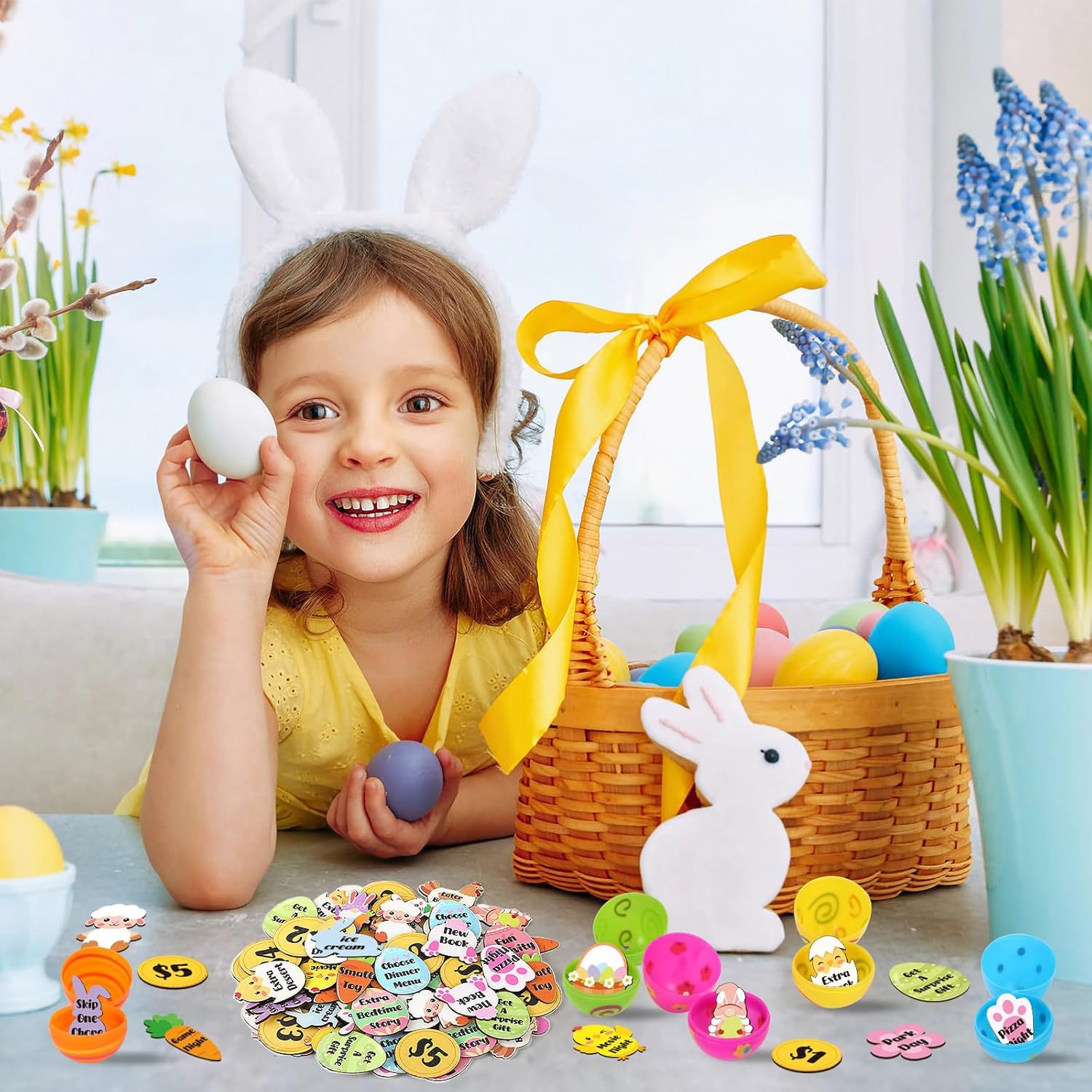 100 Pcs Wooden Easter Tokens for Egg Hunt Prizes
