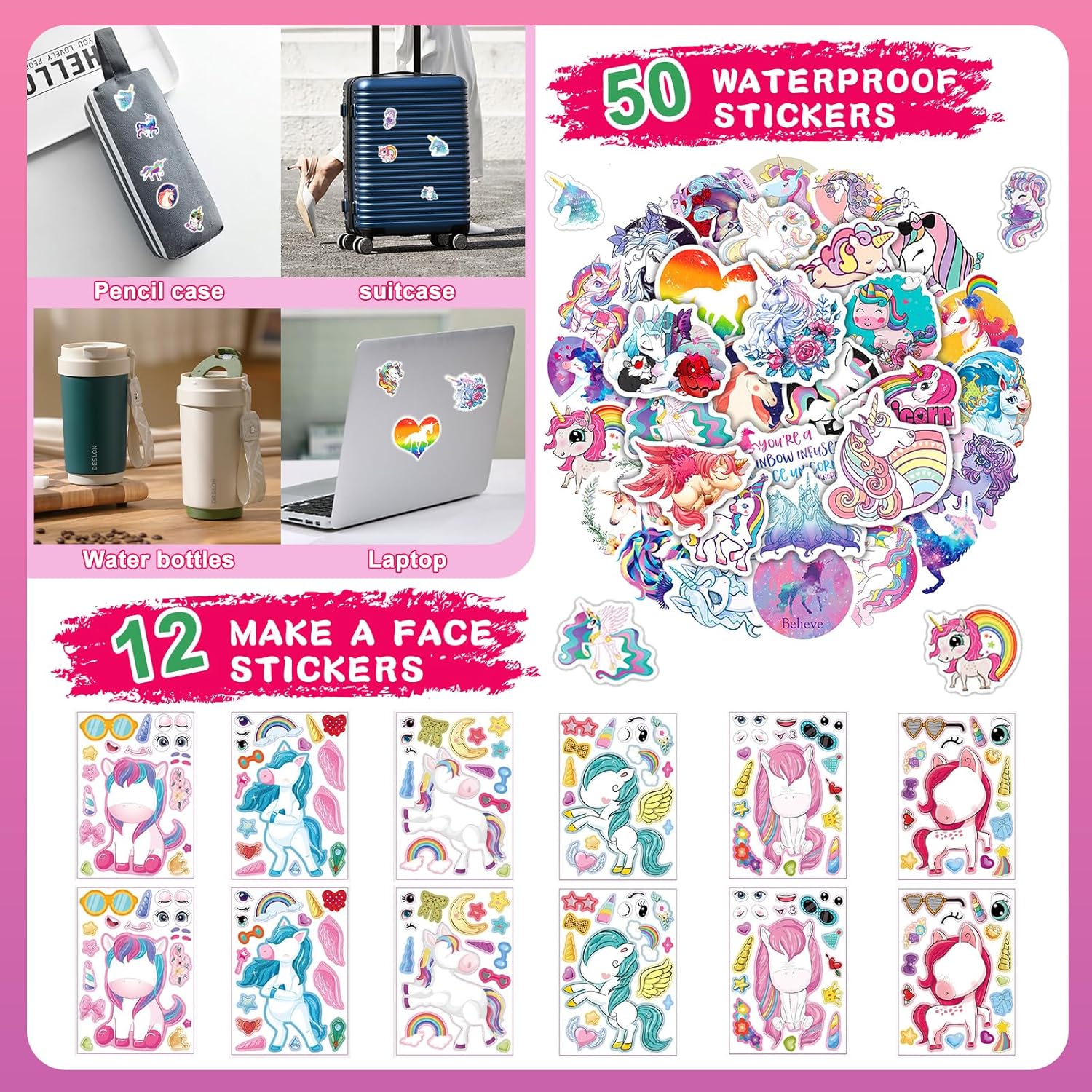 162Pcs Unicorn Party Favors and Decorations Pack