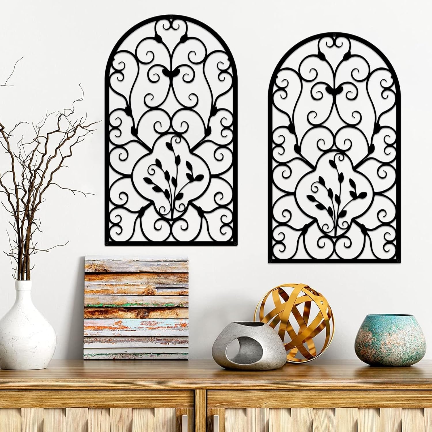 Resama 2 Pcs Scroll Wall Decor Black Modern Rustic