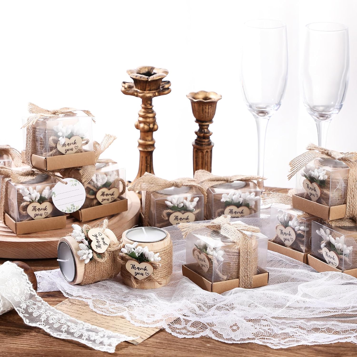 Retisee Wood Candle Holders 16 Sets Wedding Favors