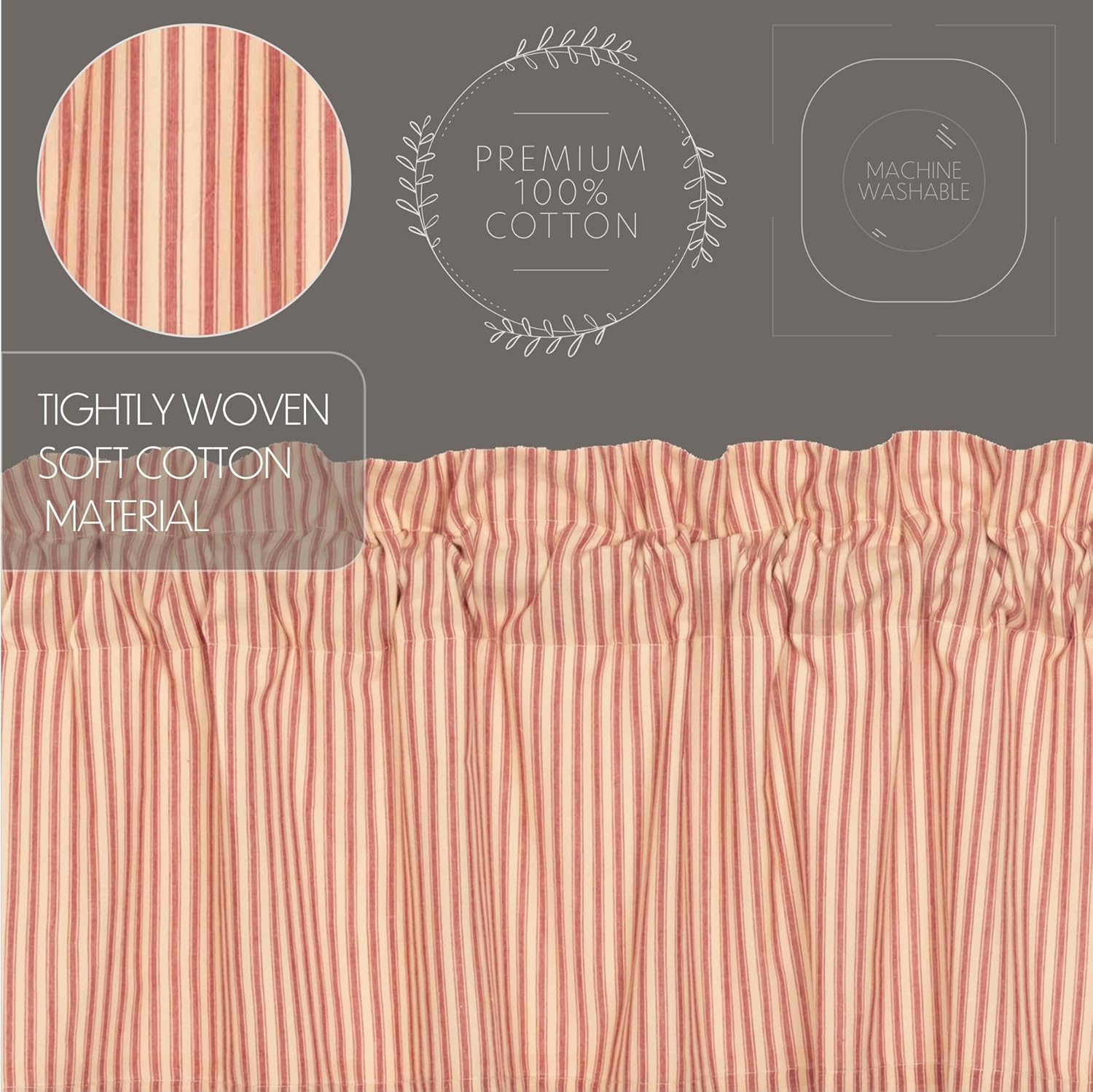 VHC Brands Prairie Swag Curtains Red 36x36x18