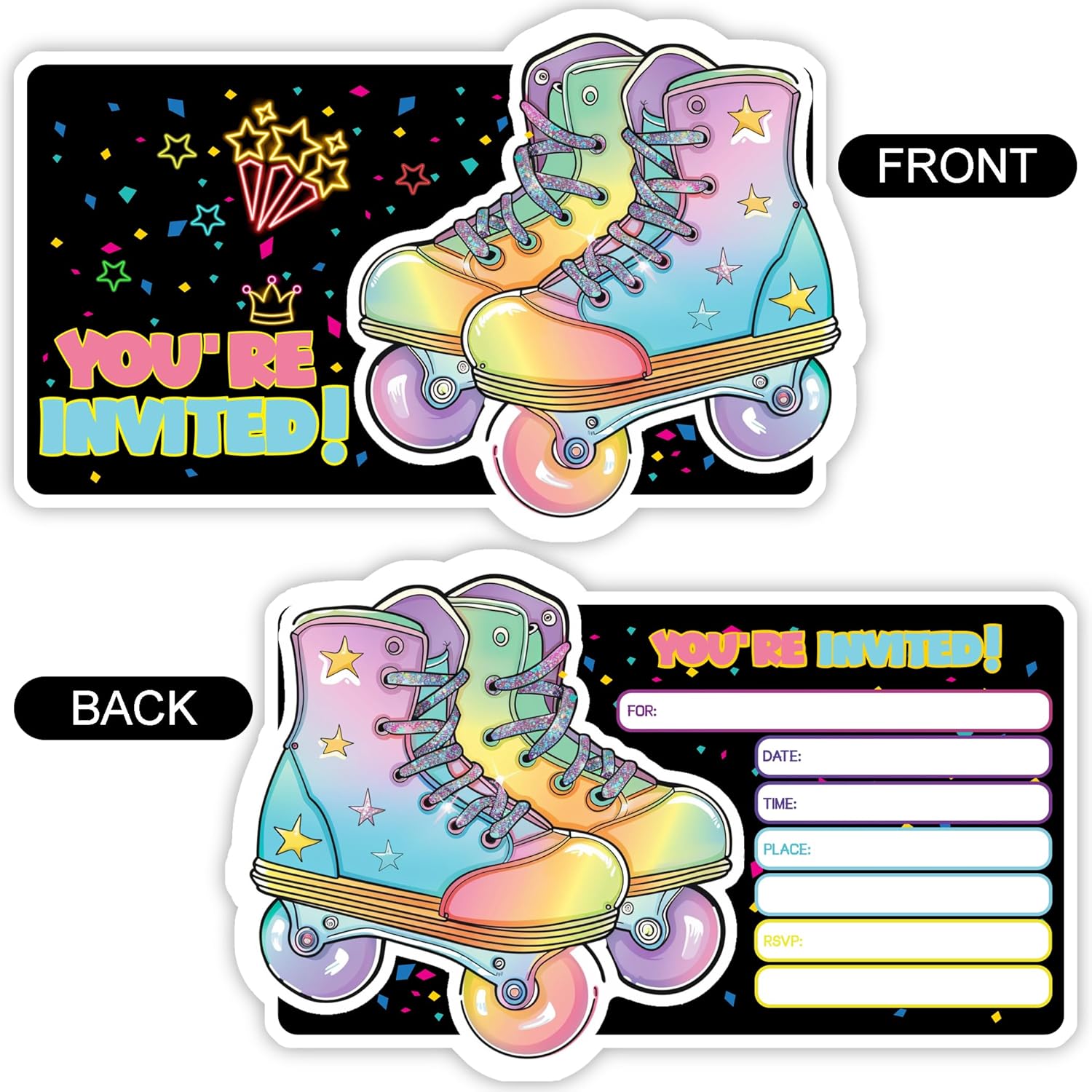 Roller Skating Party Invitation Cards Set of 30