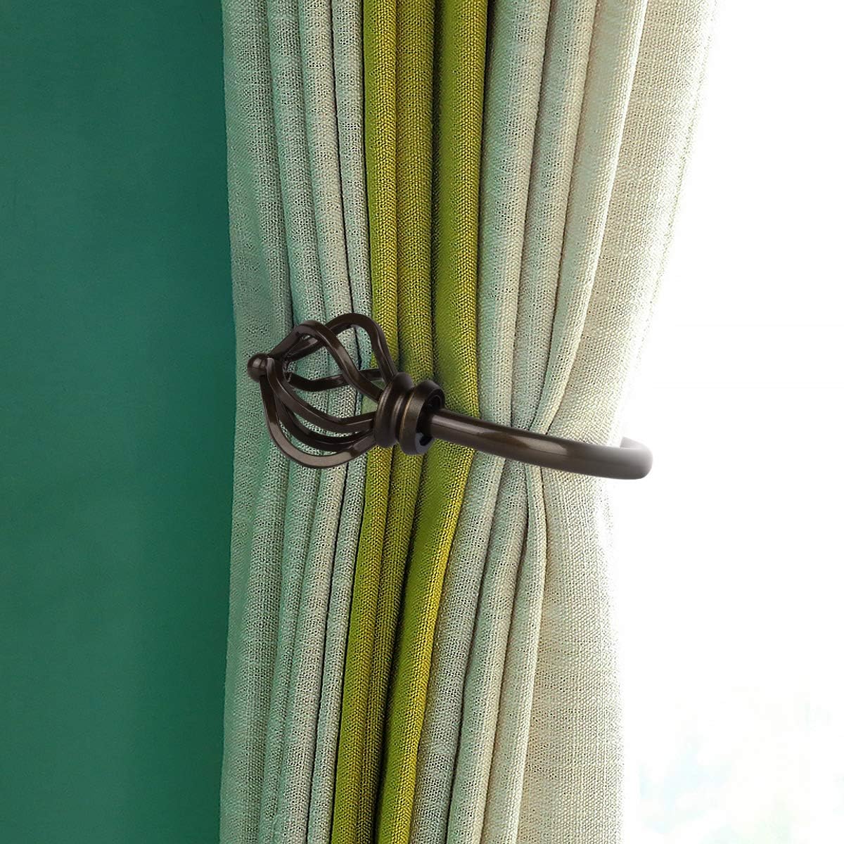 KAMANINA Bronze Decorative Curtain Holdbacks Twisted Cage Finials 2 Pack