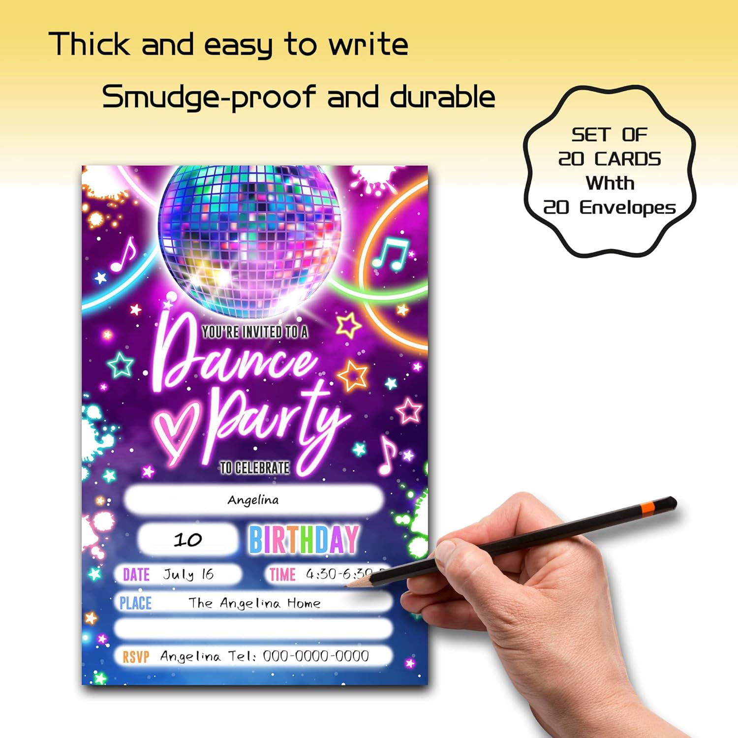 ZEDEV Dance Birthday Party Invitation Cards with Envelopes Set of 20