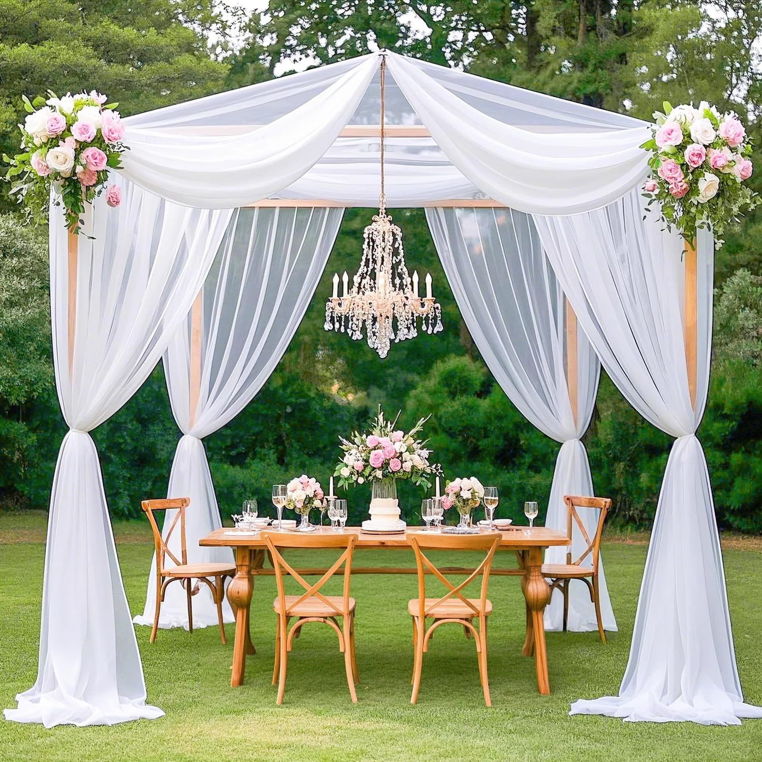 MODFUNS White Wedding Arch Drapes 4 Panels 5x30ft Sheer Curtains