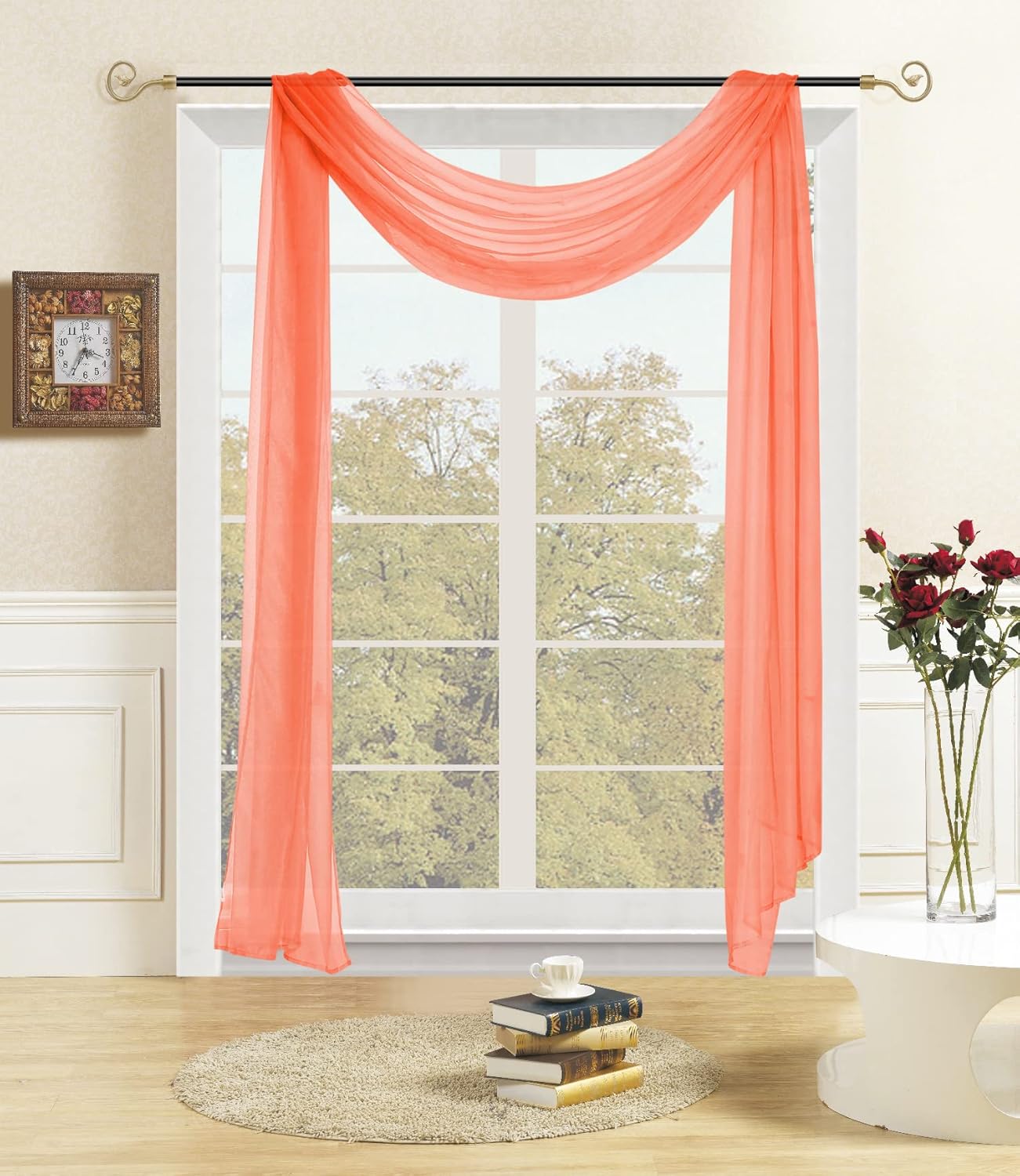 Kashi Home Lisa Sheer Window Scarf Coral 54x216