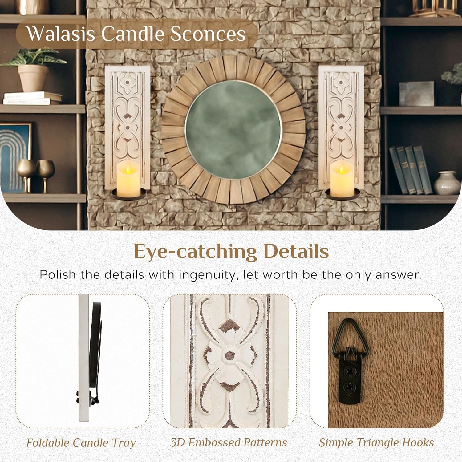 Walasis Rustic Candle Sconces Wall Decor Set of 2