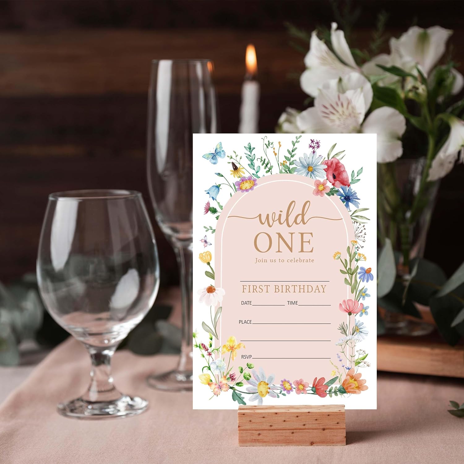 Wildflower Birthday Invitations 20Pcs 4x6 Fill-In Cards for Kids Party Supplies