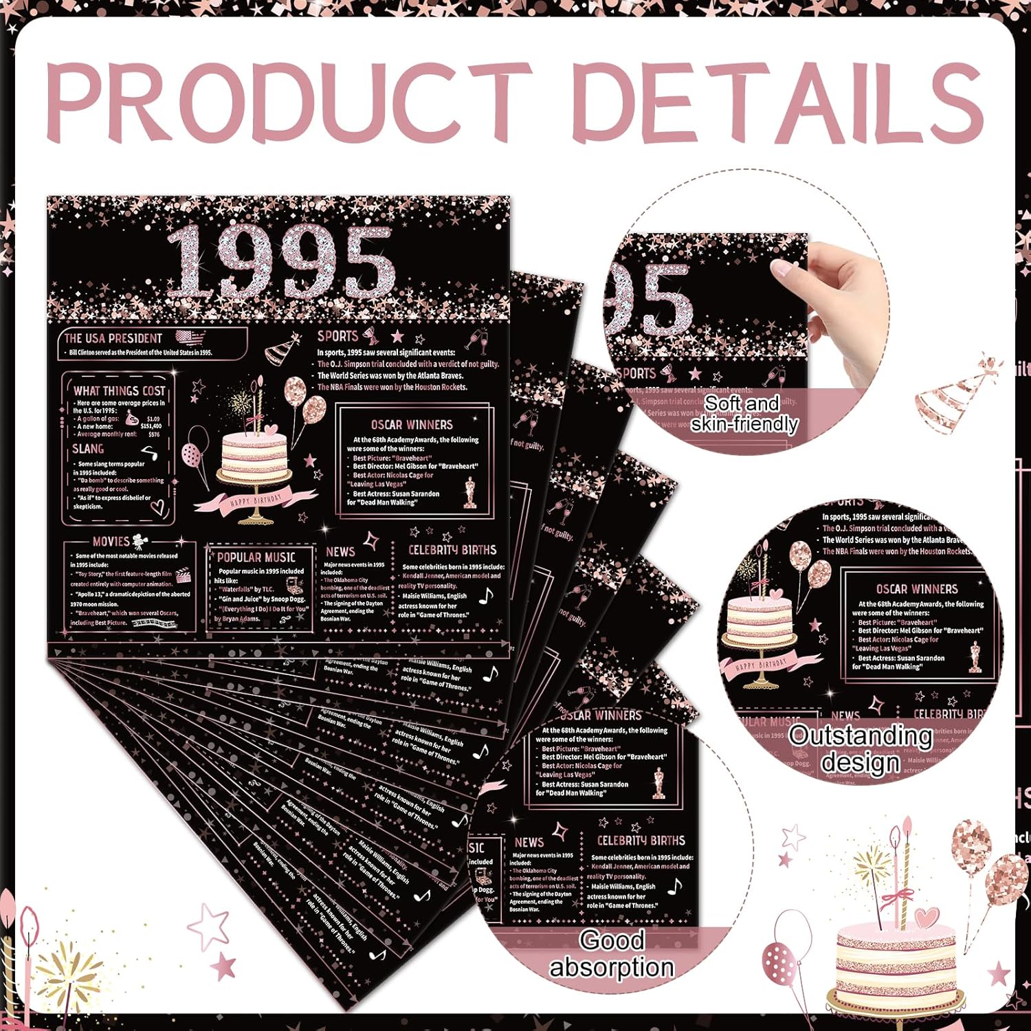30th Birthday Napkins Set - 50 Pcs Black Rose Gold Design