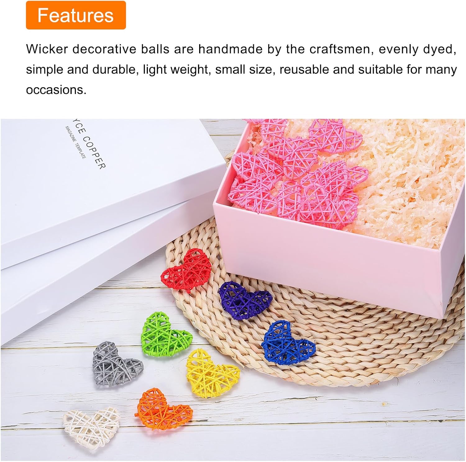 MECCANIXITY 16Pcs Heart Shaped Rattan Ball Vase Filler Coffee 236 In