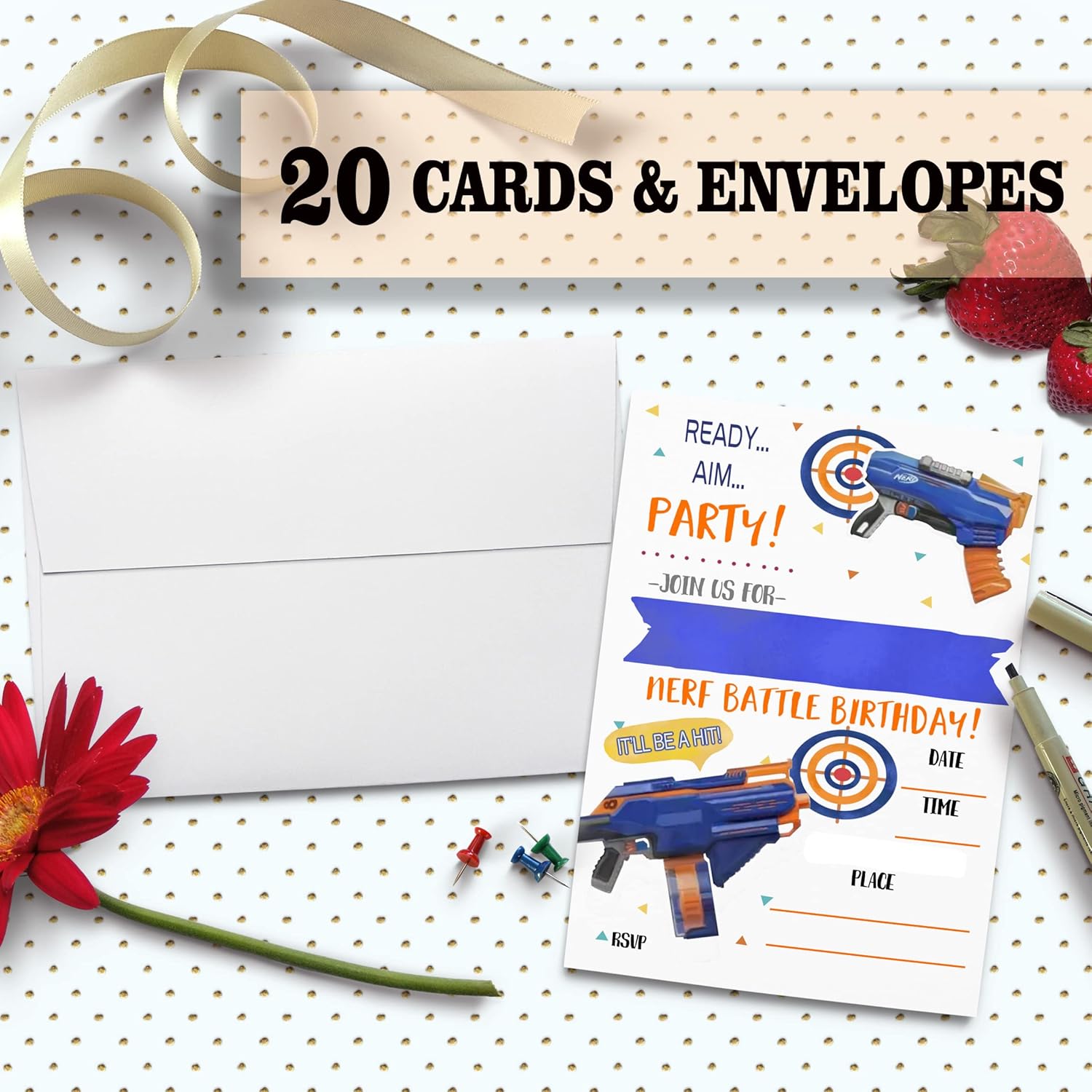 Nopoben Dart War Party Invitation Cards with Envelopes