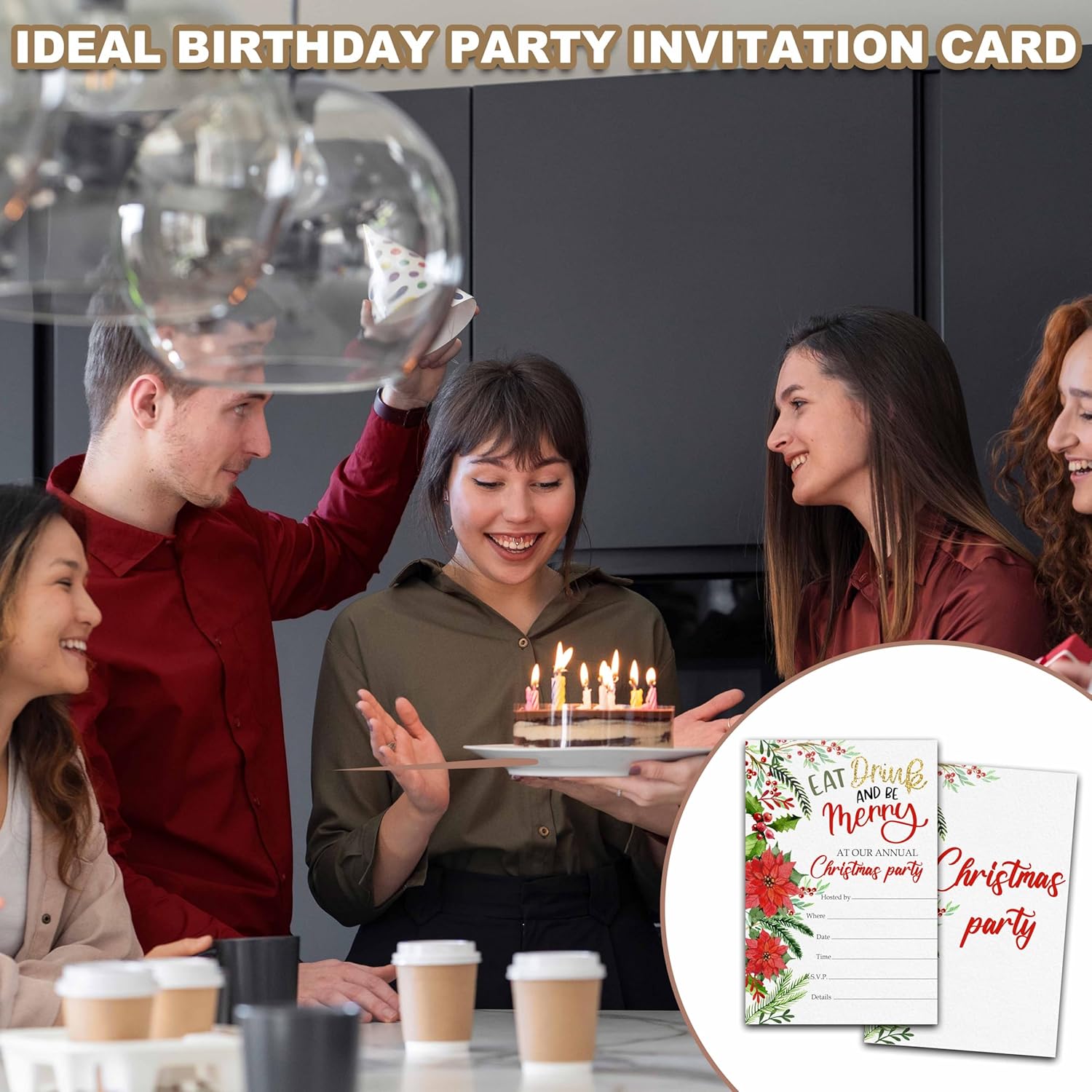 Christmas Party Invitations with Envelops - 25 Cards Set