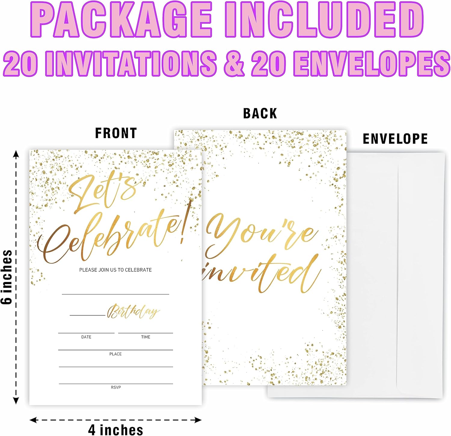 Lets Celebrate 20 Golden Classic Invites With Envelopes