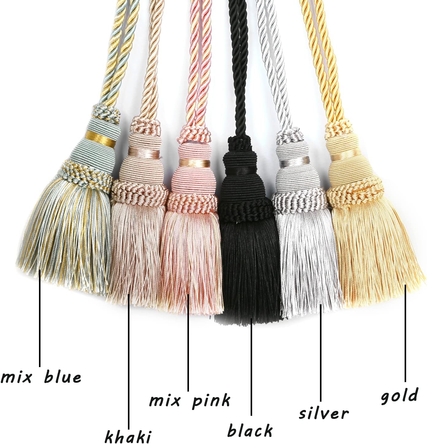 Fenghuangwu 2 Pack Curtain Tie Backs Rope Tassels Black