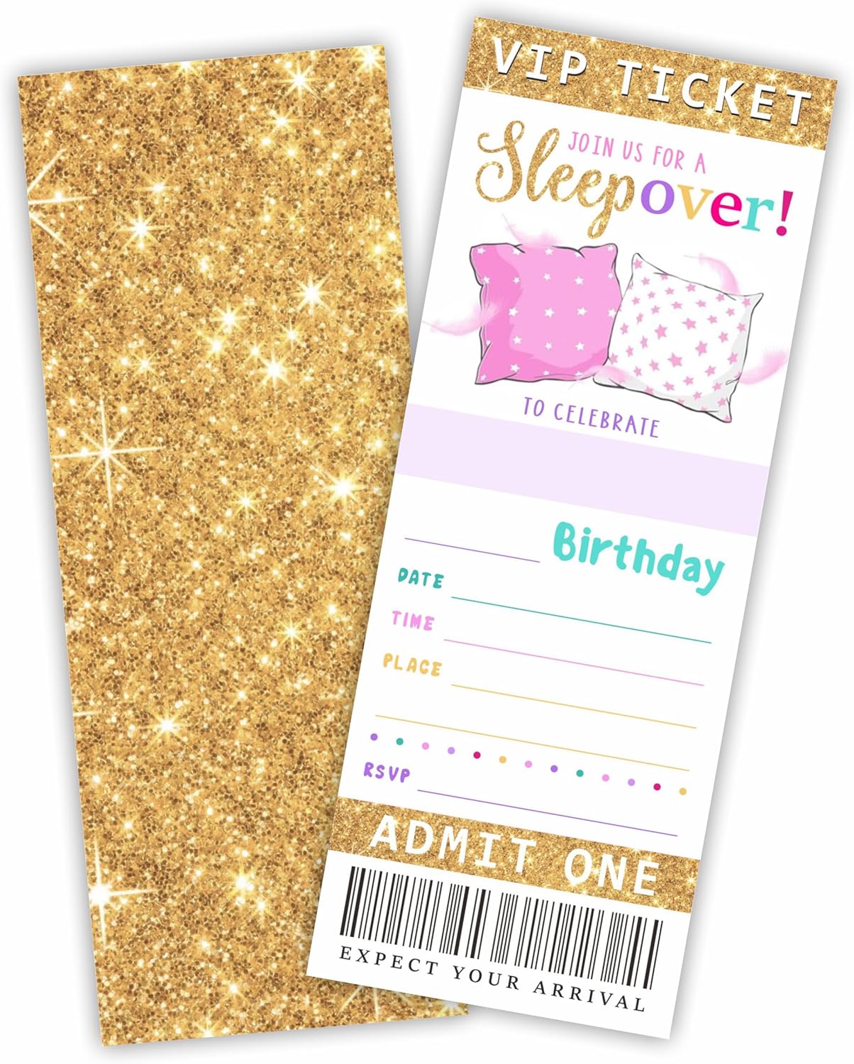 Cudwid Gold Glitter Girl Birthday Invitation Tickets 20 Pcs Double Sided