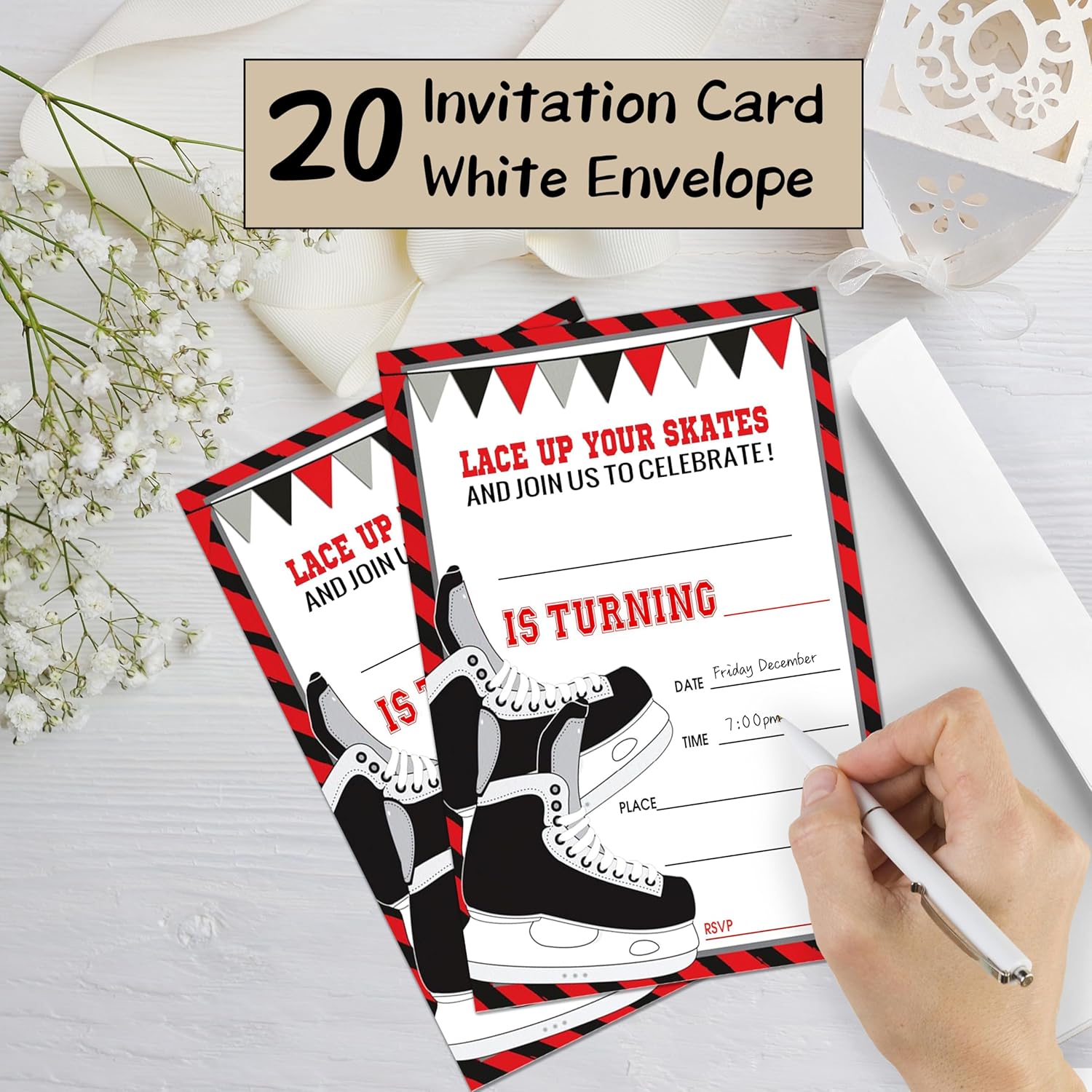 Hockey Themed Birthday Invites 4x6 with Envelopes 20 Pack