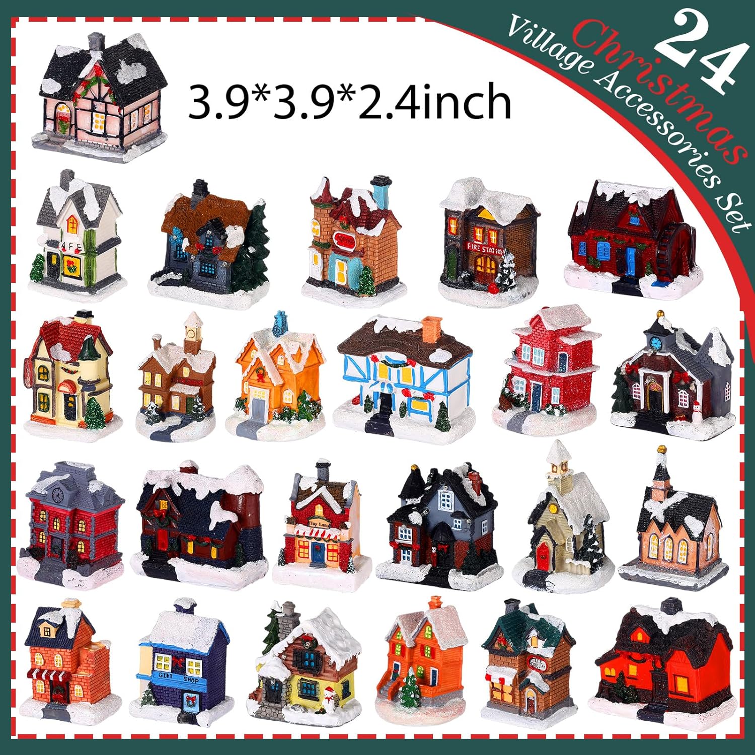 Kajaia 24 Piece Christmas Village Houses Set with LED Lights