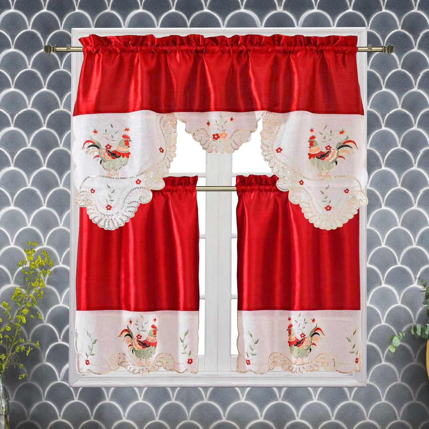 Beatrice Home 3pc Kitchen Curtain Set with Valance and Tiers