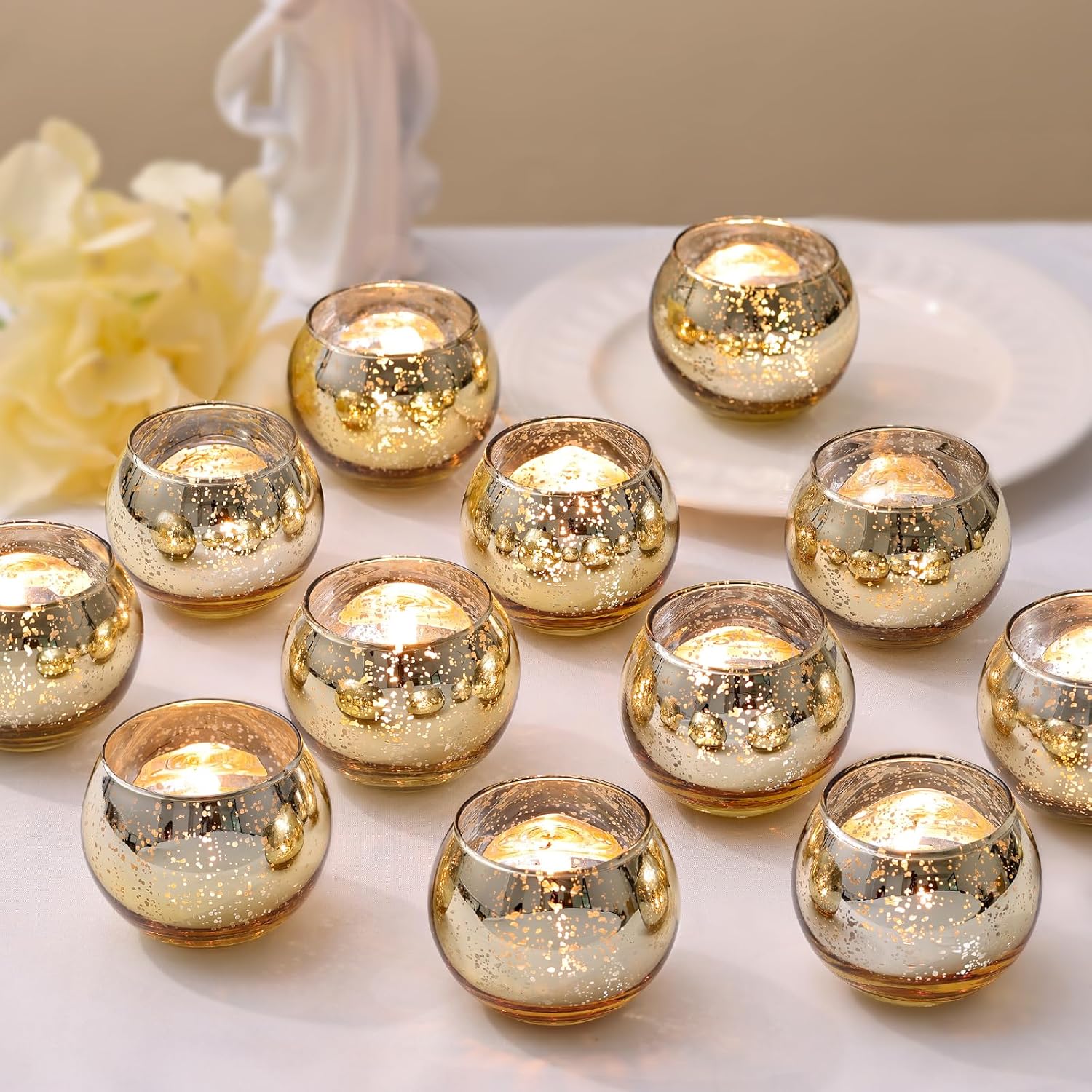 LETINE Gold Mercury Glass Votive Candle Holders Set of 36