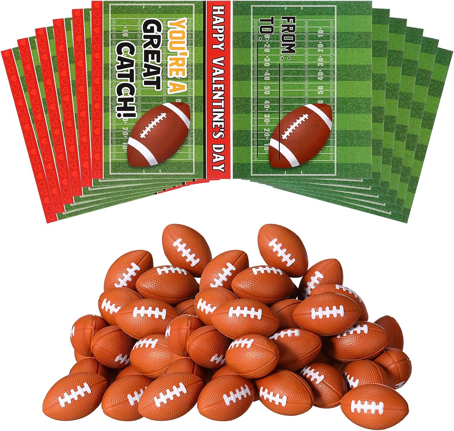 36 Pcs Kids Valentines Day Gift Cards with Foam Football Stress Balls