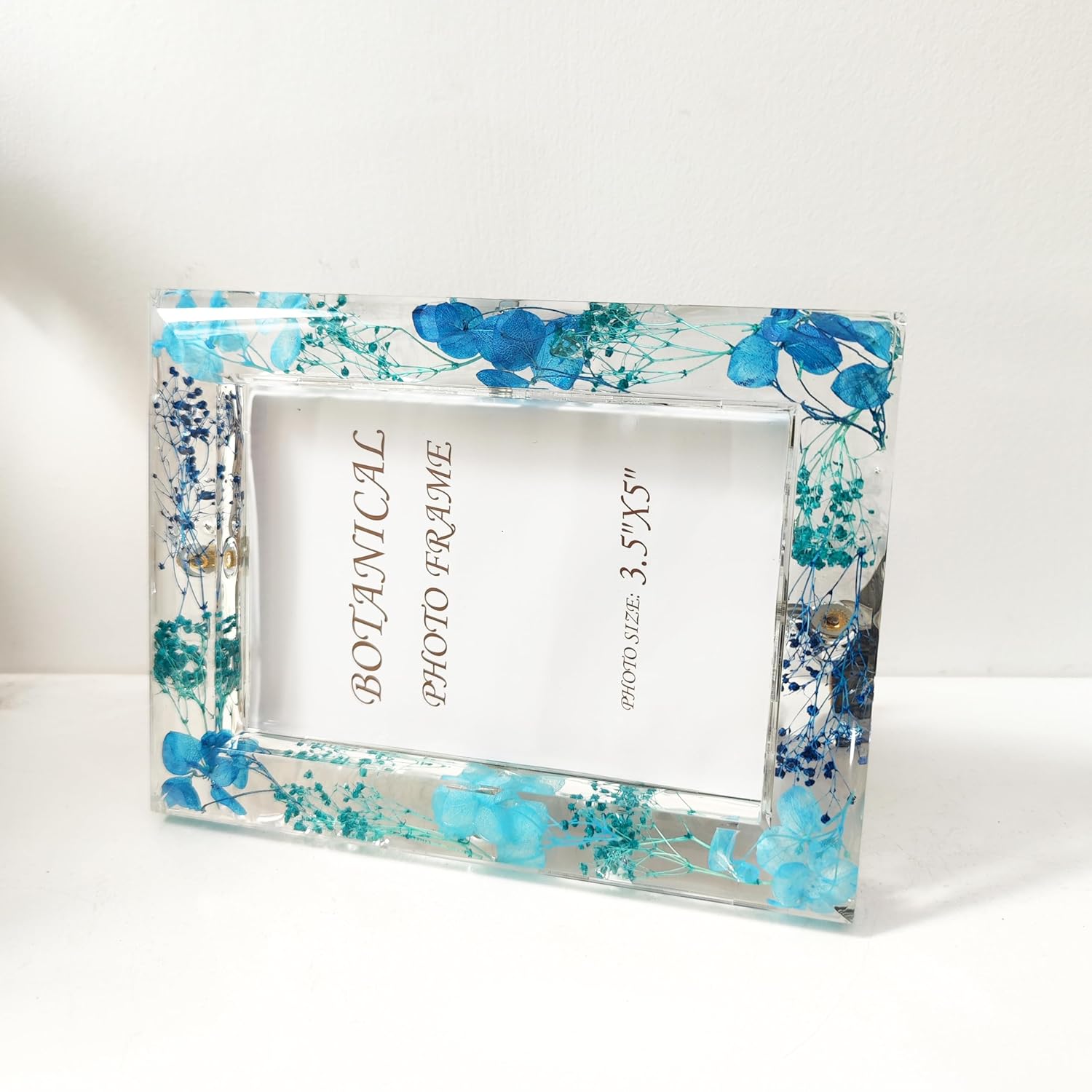 Botanical Picture Frame with Dried Flowers in Blue 5x7 Inch