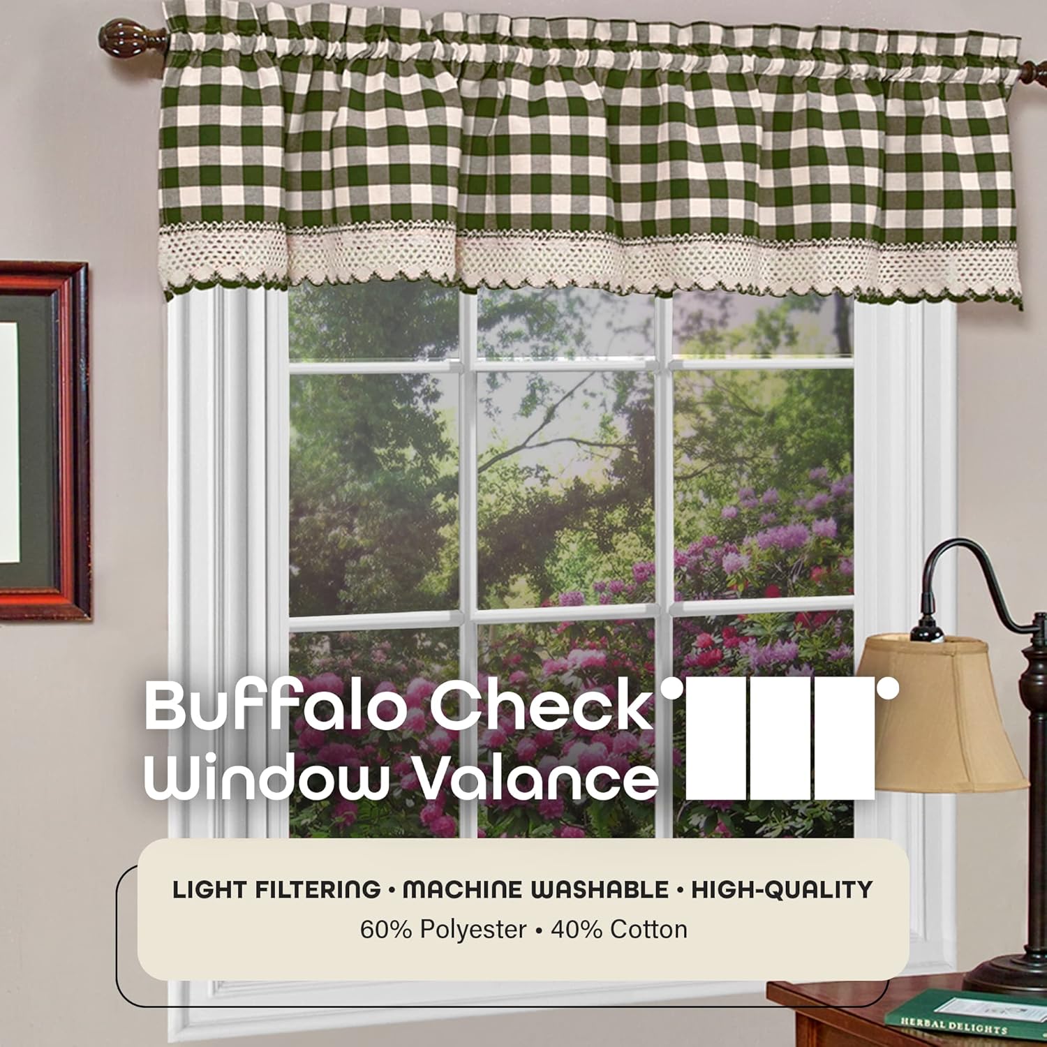 Buffalo Check Valance Window Curtains - 58 Inch x 14 Inch