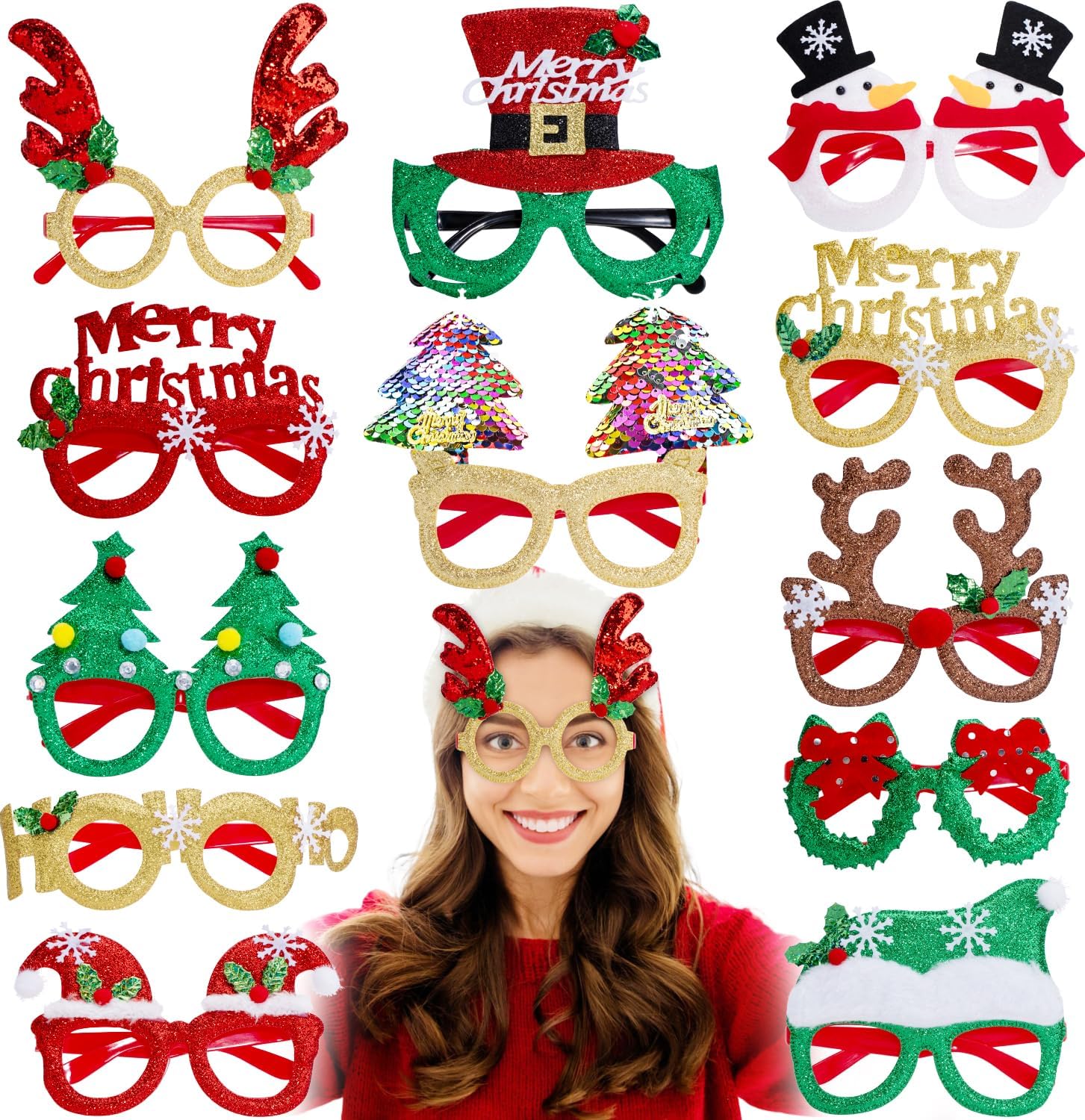 12Pcs Glitter Christmas Party Glasses Frames