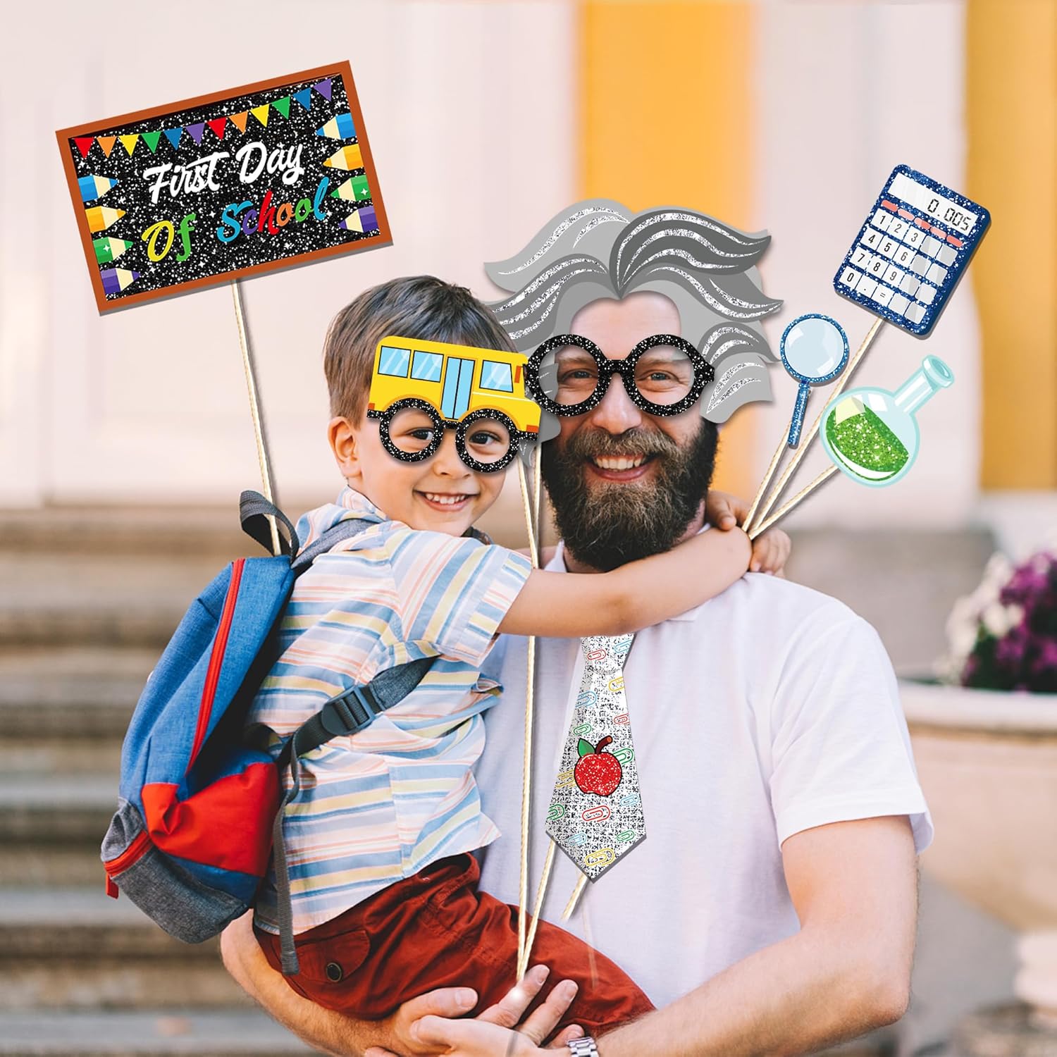 45Pcs Back to School Photo Booth Props Kit with Sticks