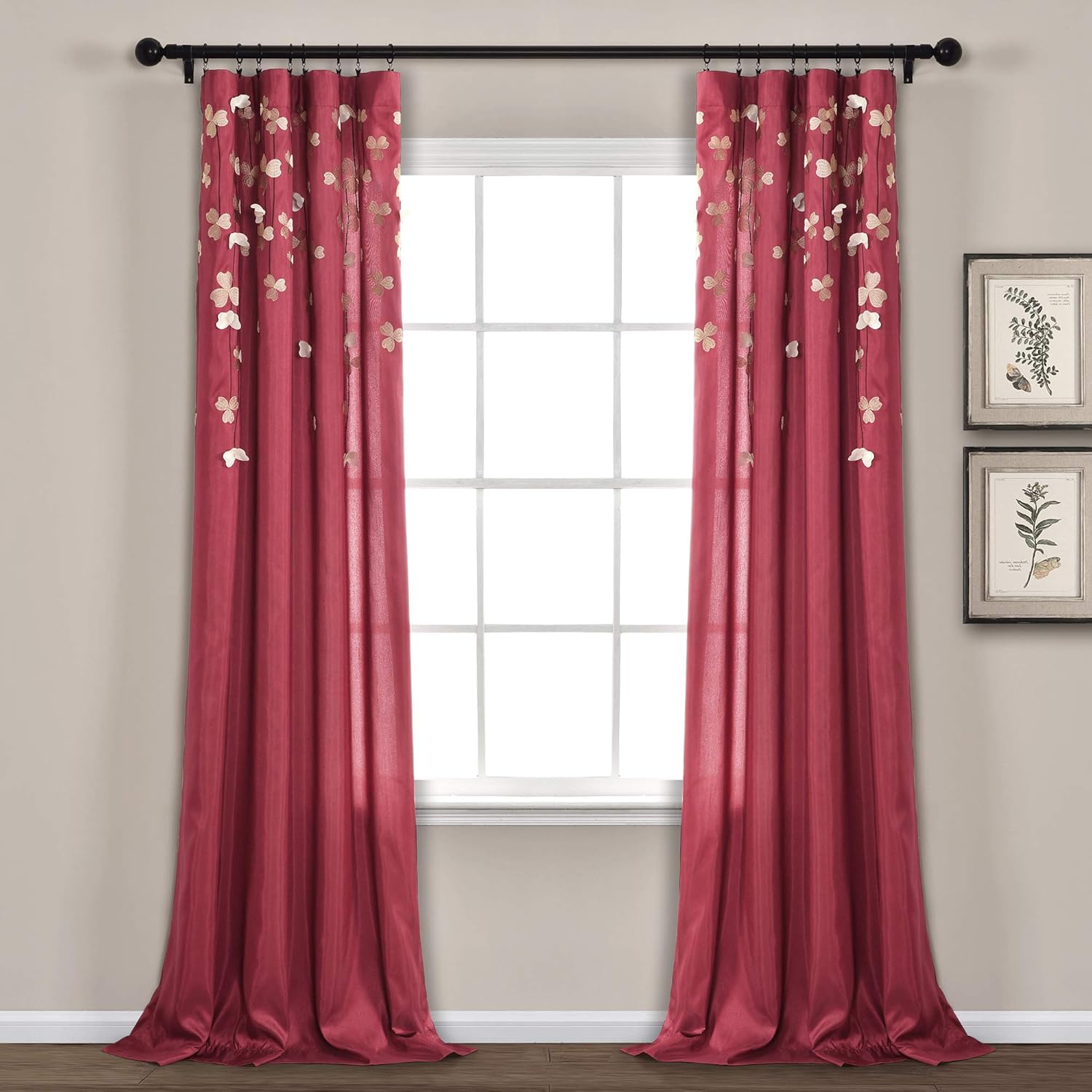 Lush Decor Flower Drops Curtain Panel Red 84x42