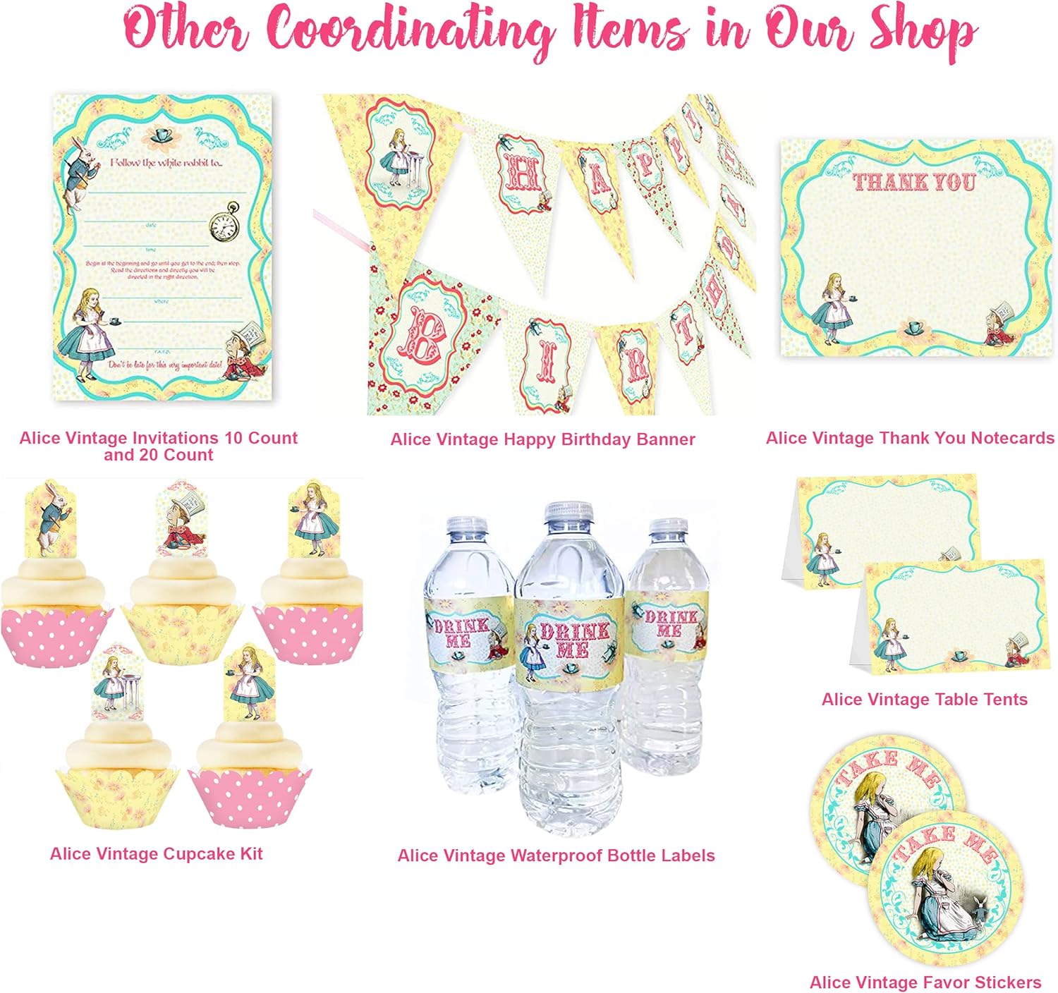 Alice In Wonderland Large Party Invitations 10 Set