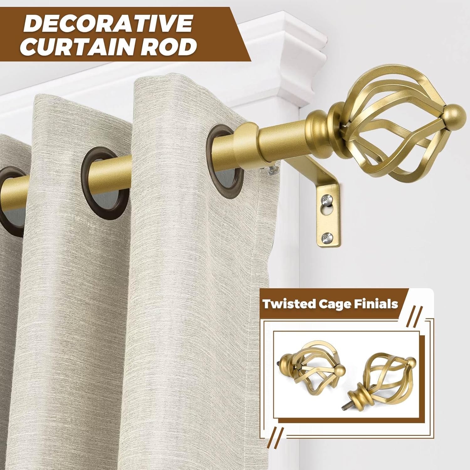 KAMANINA Top Bead Twisted Cage Finials 2pcs Warm Gold