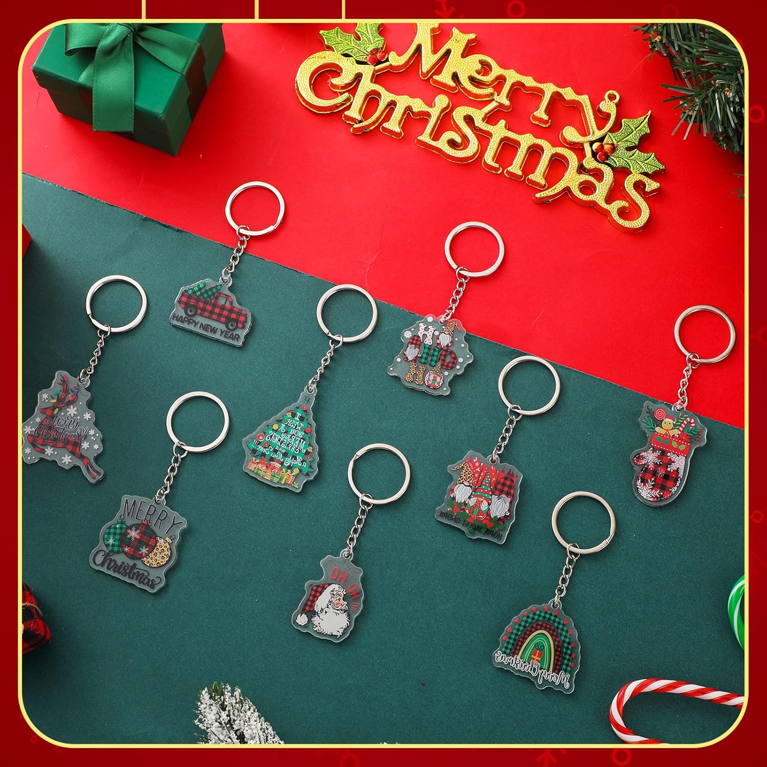 Kigeli 60 Pcs Christmas Keychains Bulk Set