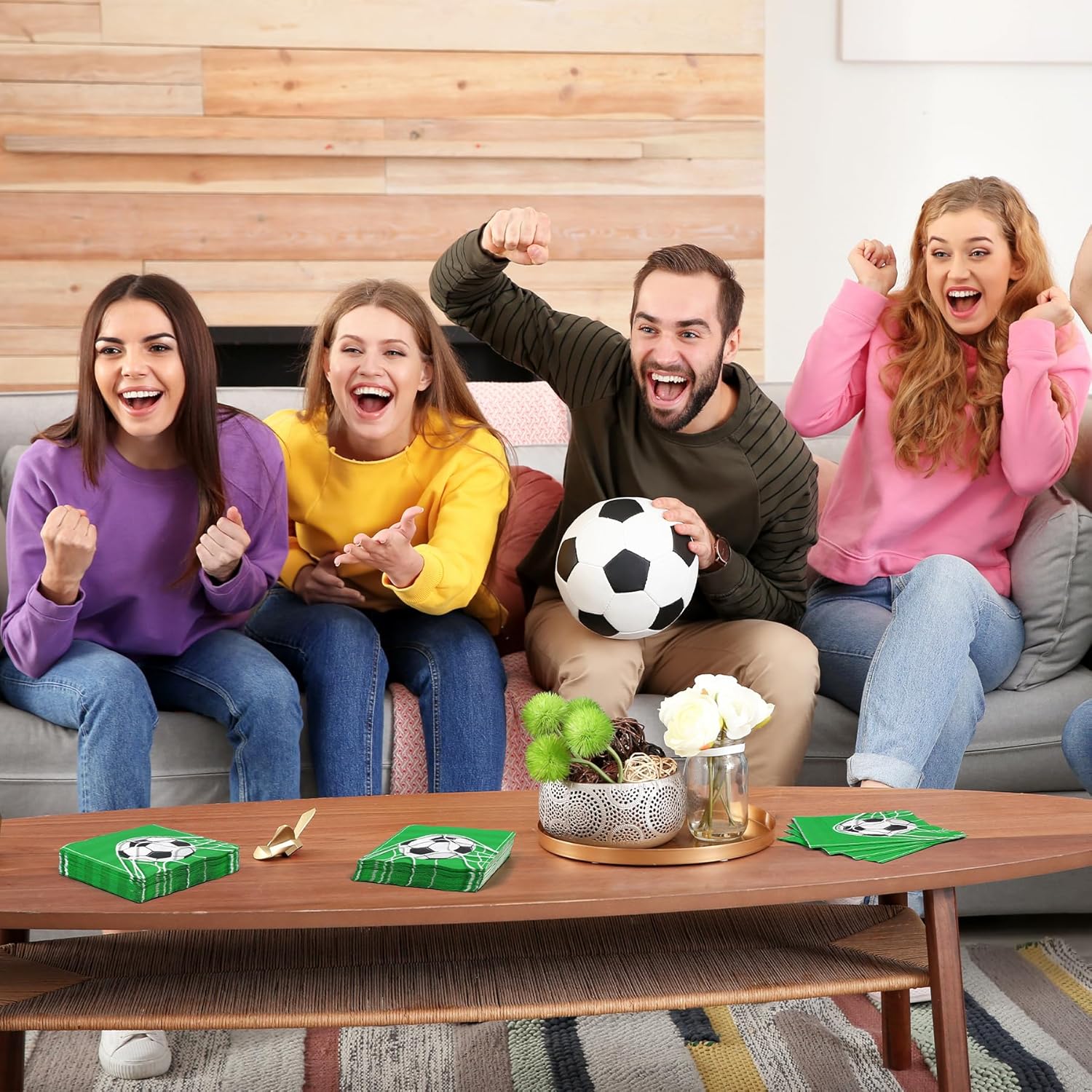Aodaer 48 Piece Soccer Themed Paper Napkins
