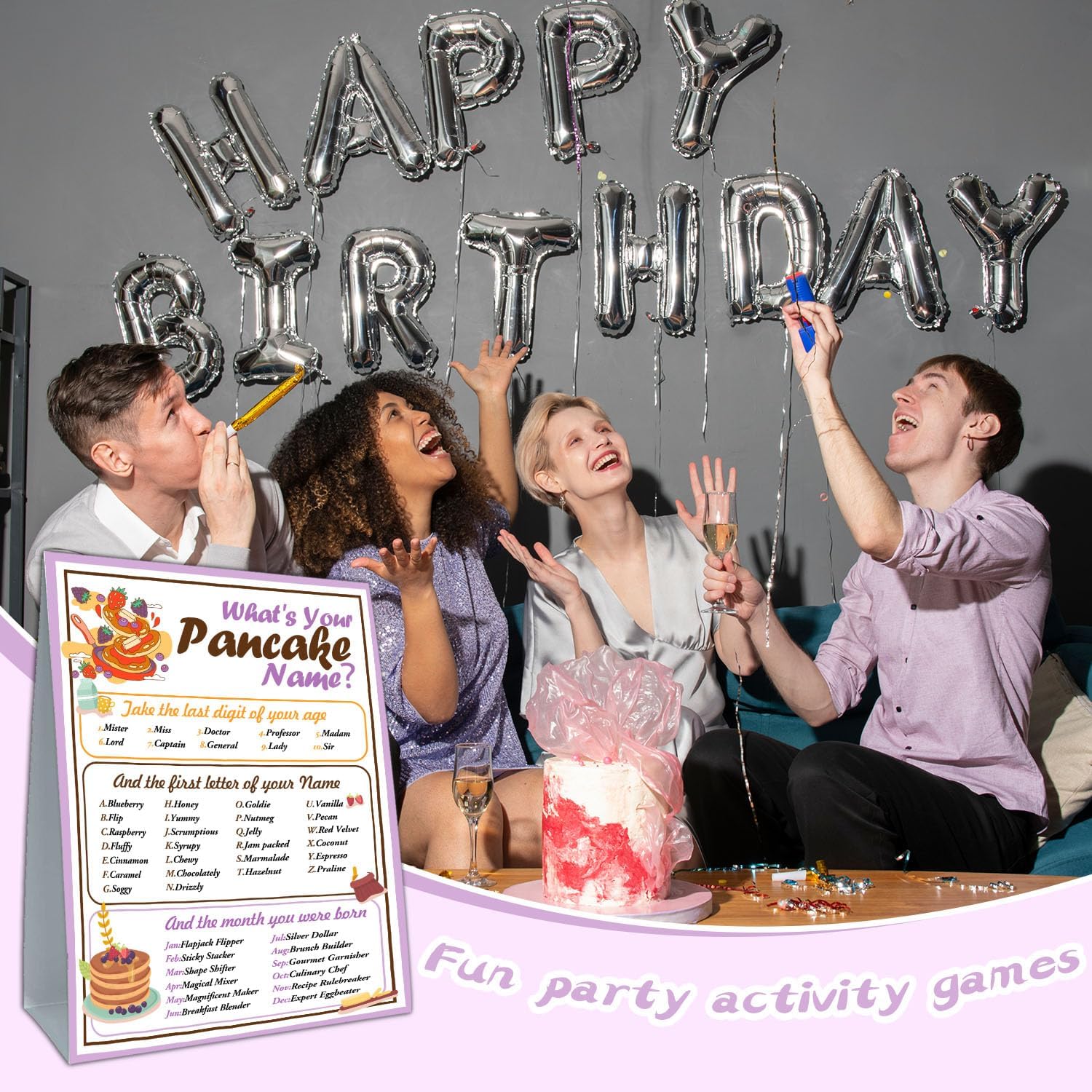 Funny Pancake Theme Game Cards Set - 30 Name Stickers Sign