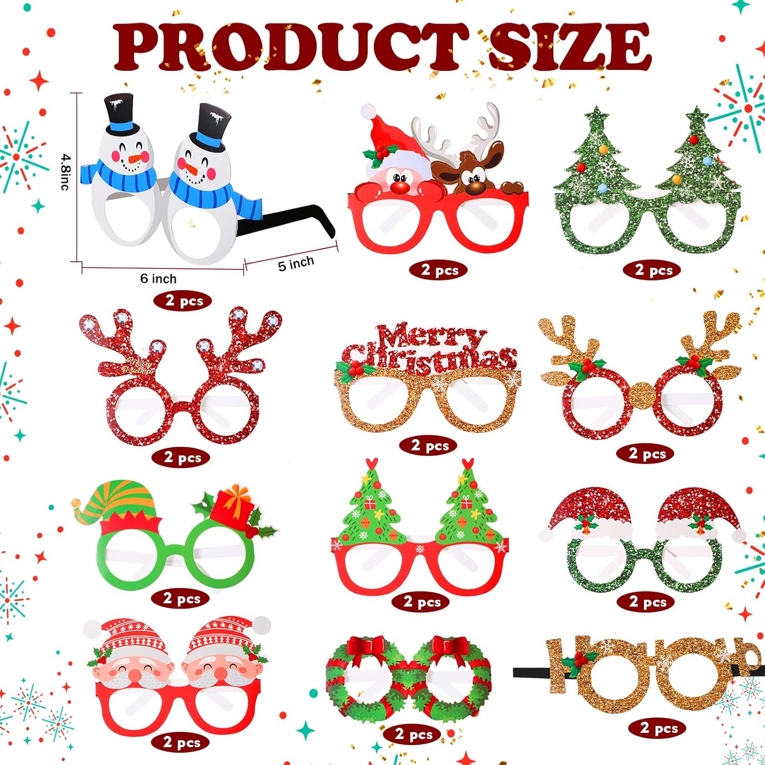 24 Pieces Christmas Party Eyeglasses with Funny Themes