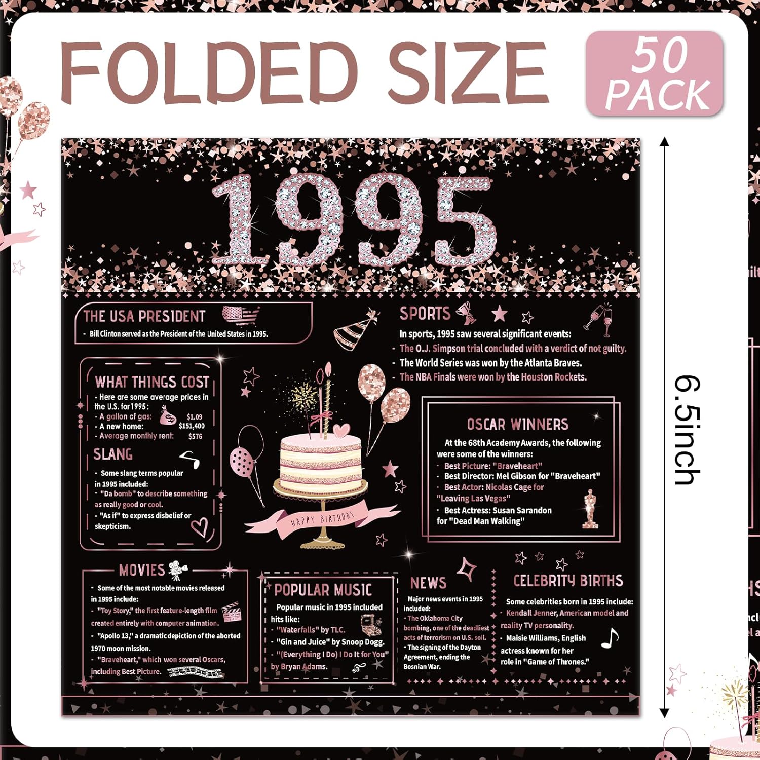 30th Birthday Napkins Set - 50 Pcs Black Rose Gold Design